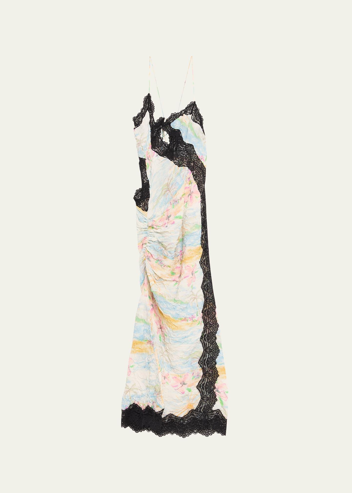 crinkle satin lace twisted cami dress