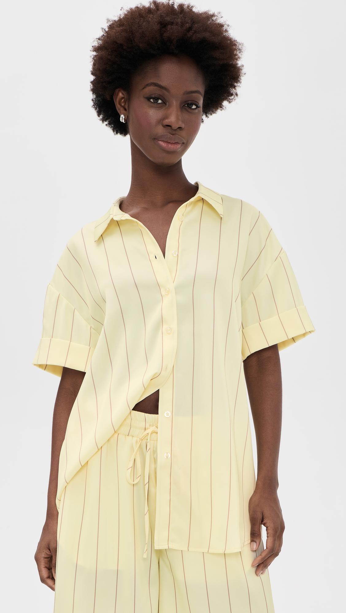 crinkle satin stripe button down
