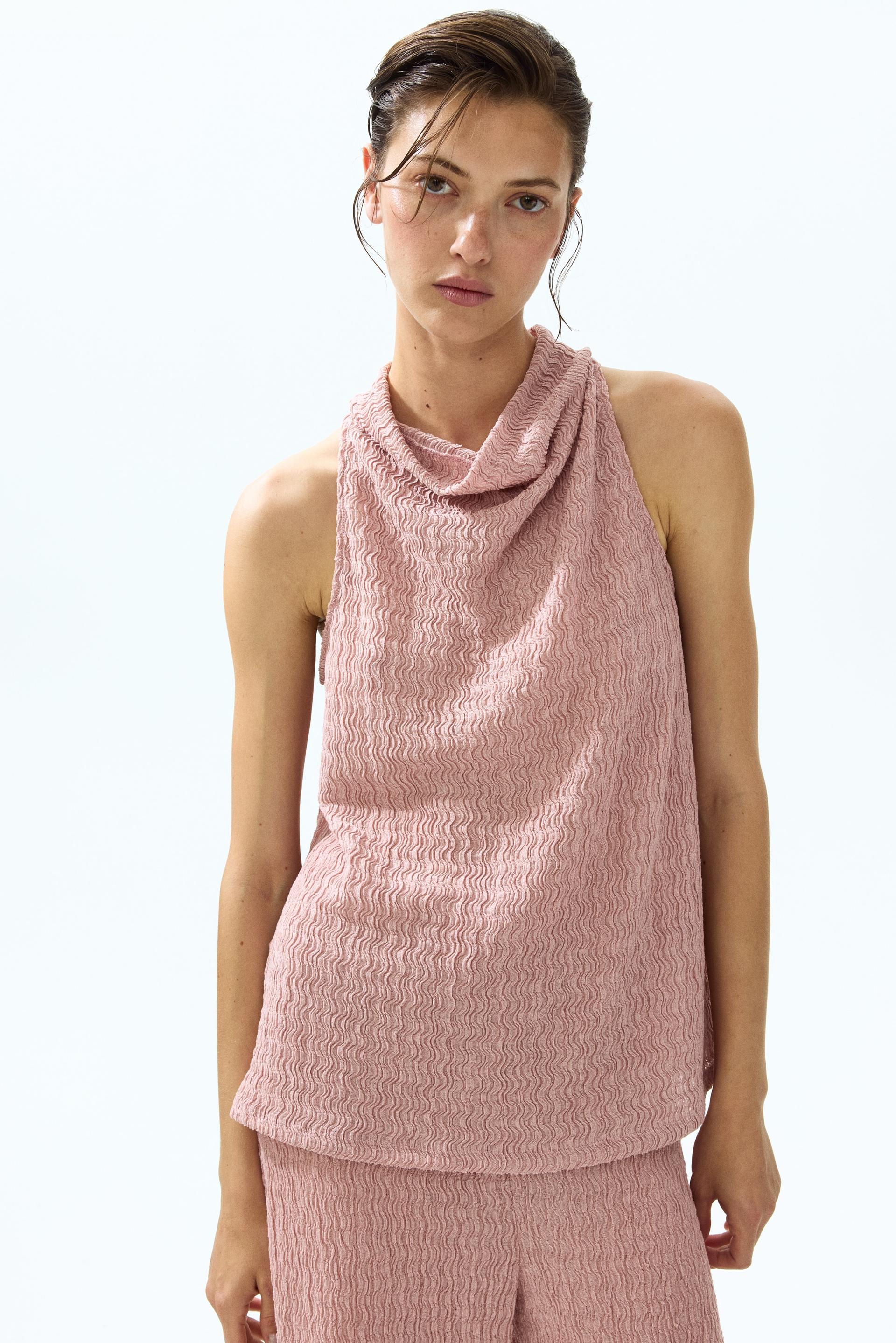 crinkled cowl-neck top