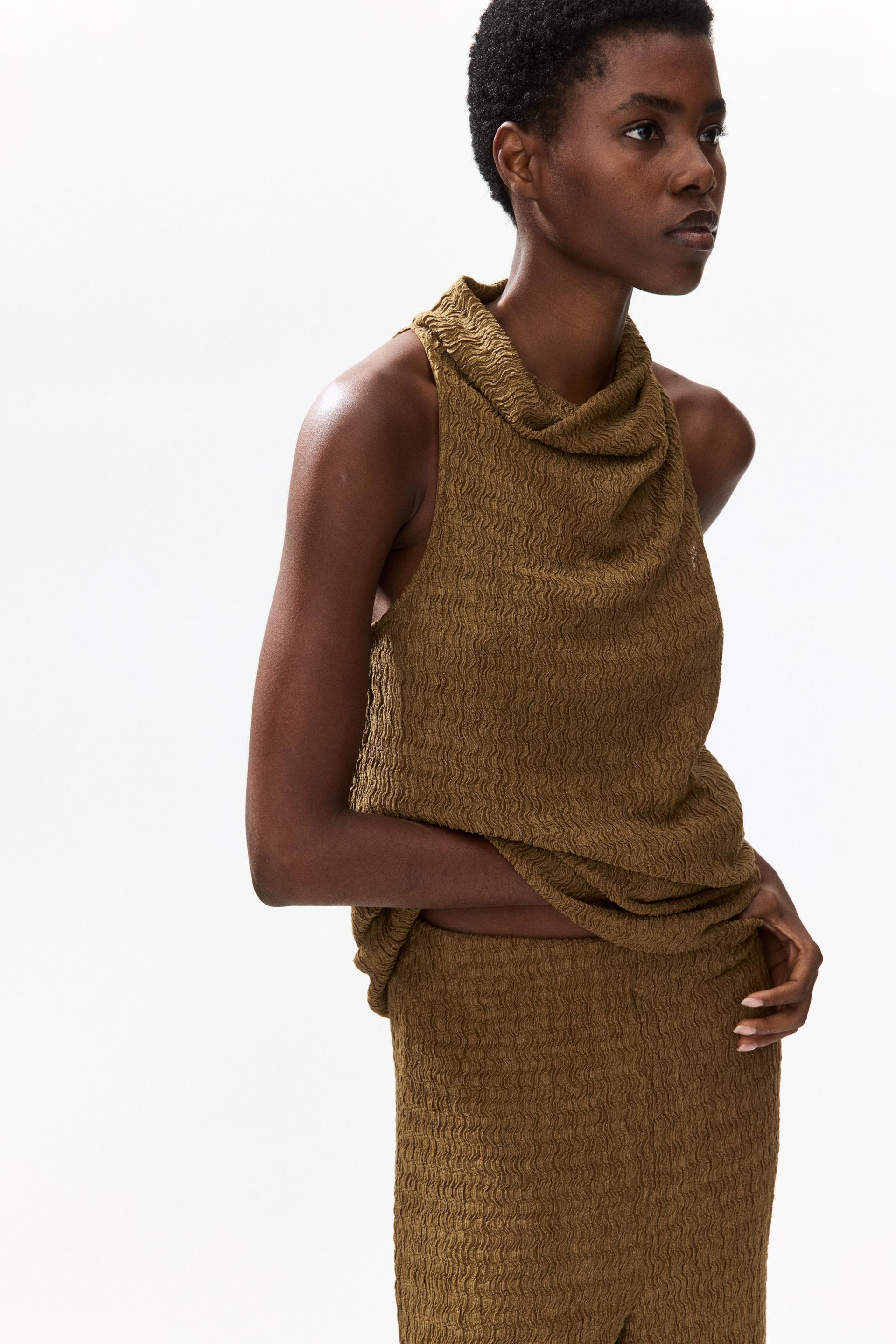 crinkled cowl-neck top