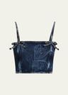crinkled denim bow strap top