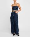 crinkled denim bow strap top
