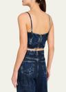 crinkled denim bow strap top