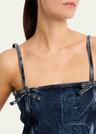 crinkled denim bow strap top