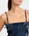 crinkled denim bow strap top
