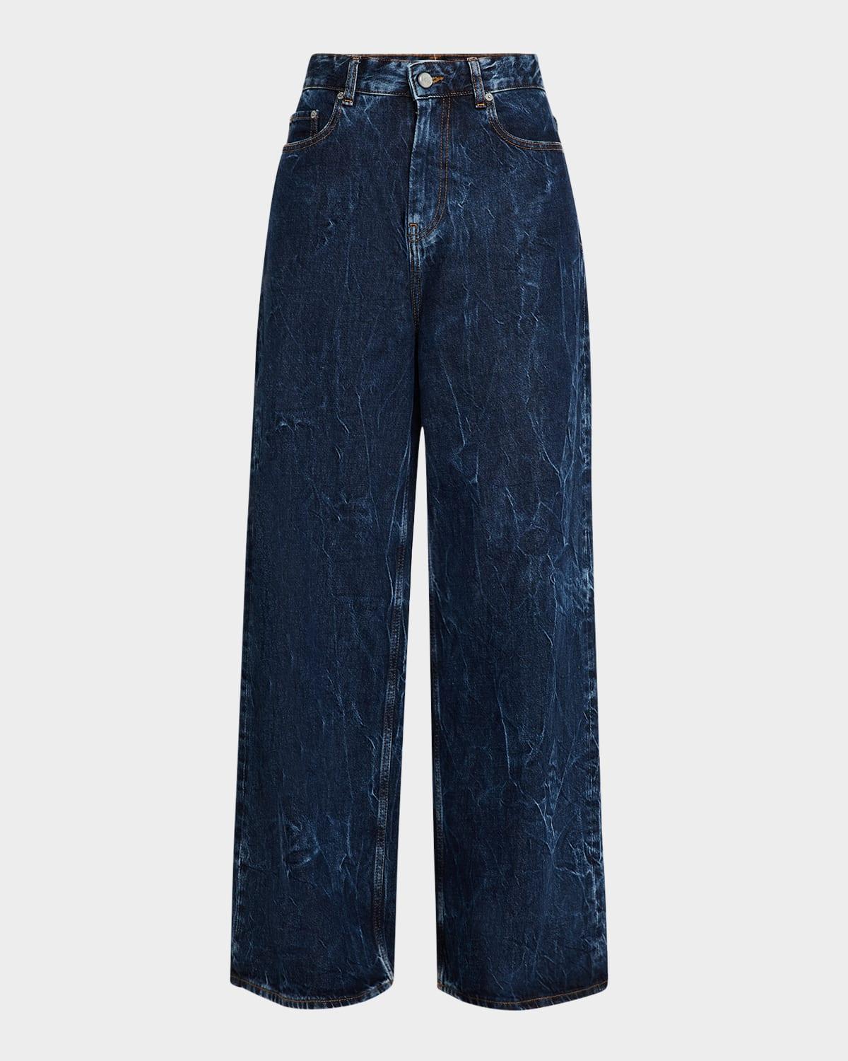 crinkled denim jeans