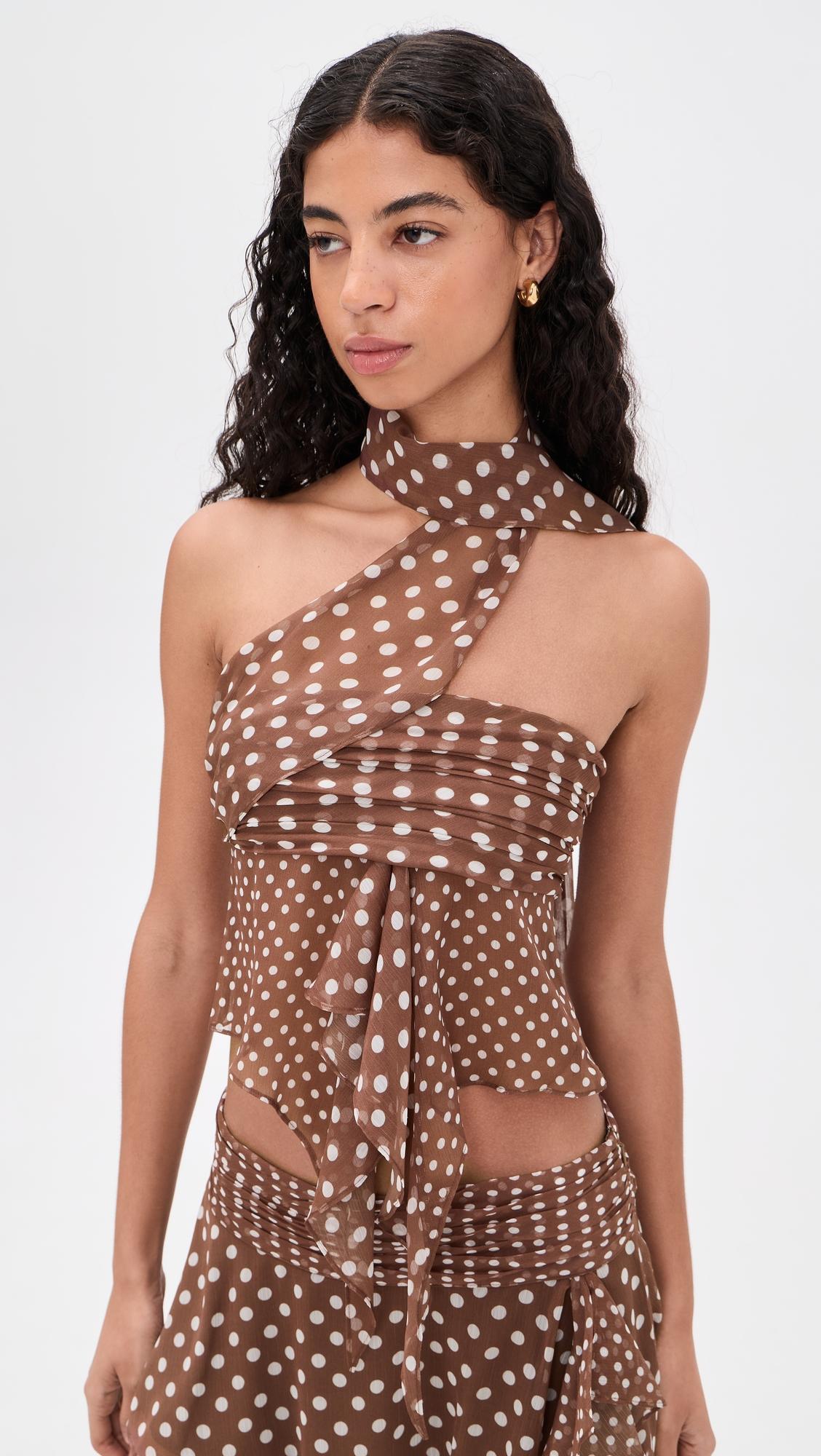 crinkled dot chiffon wrap top