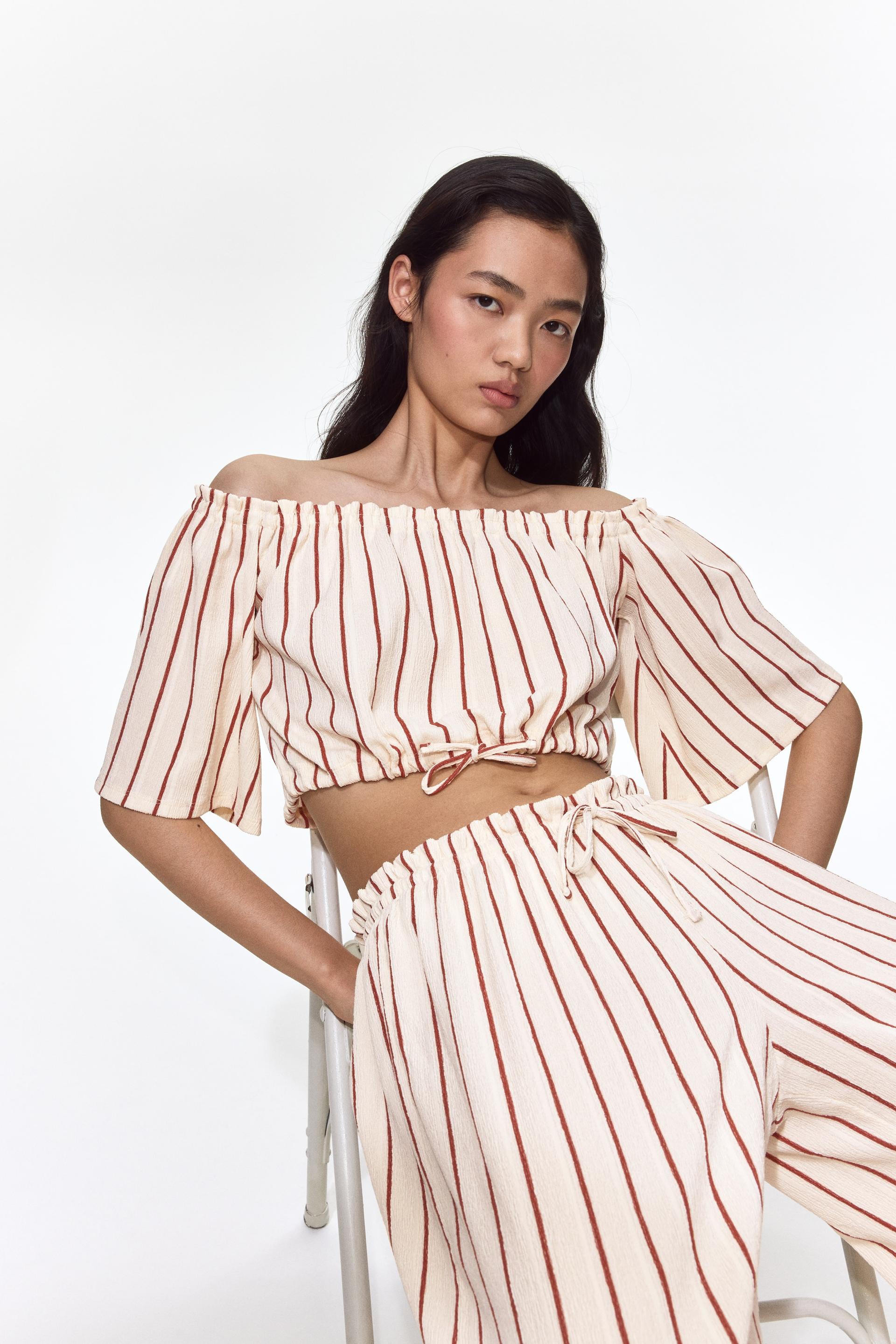 crinkled off-the-shoulder top