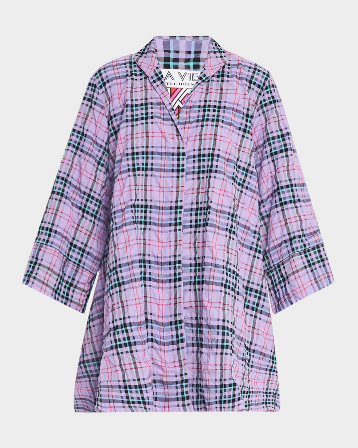 crinkled plaid mini dress coat