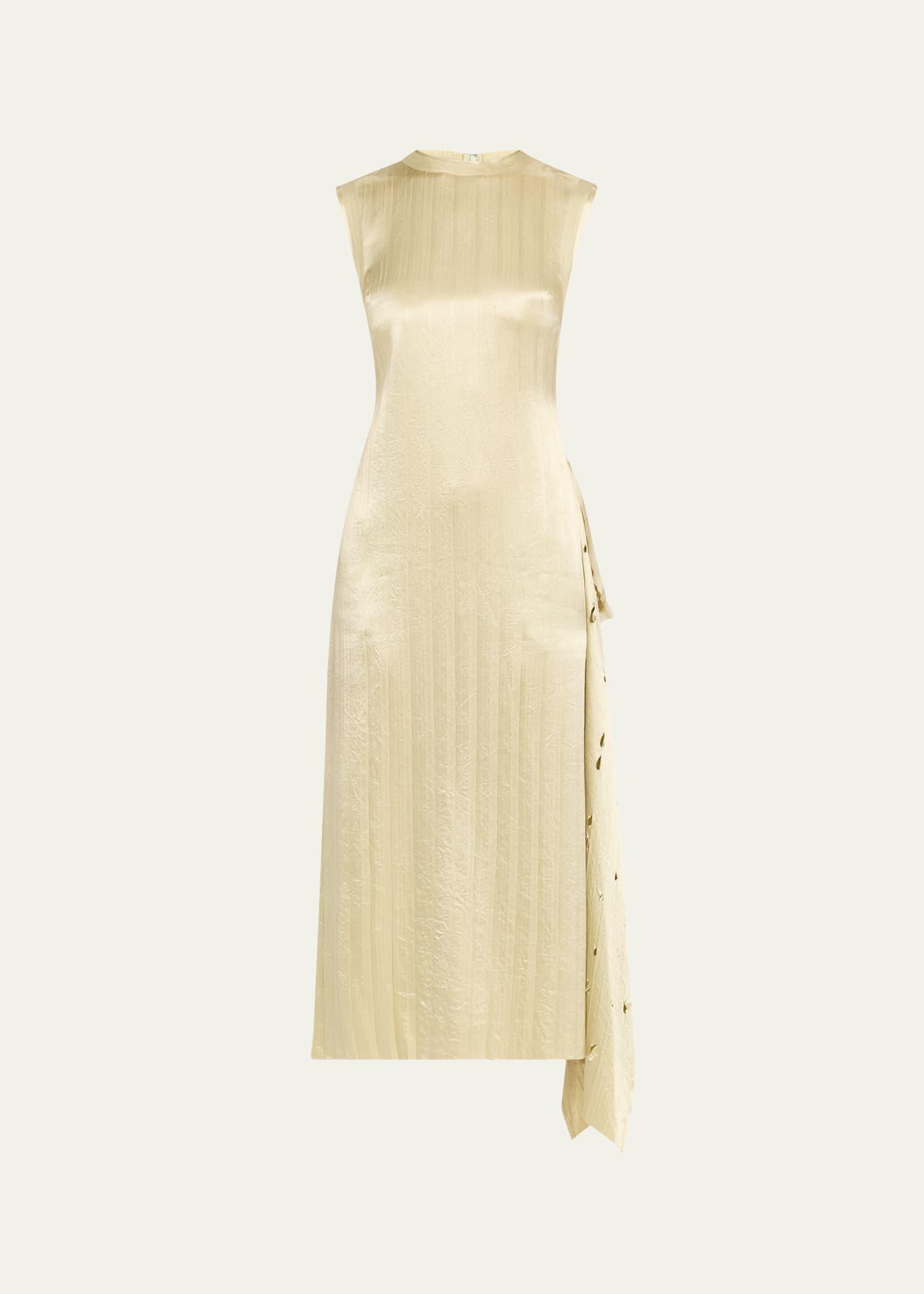 crinkled satin laser-cut draped shift dress