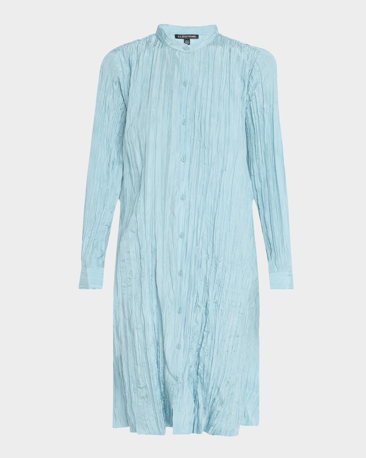 crinkled silk midi shirtdress