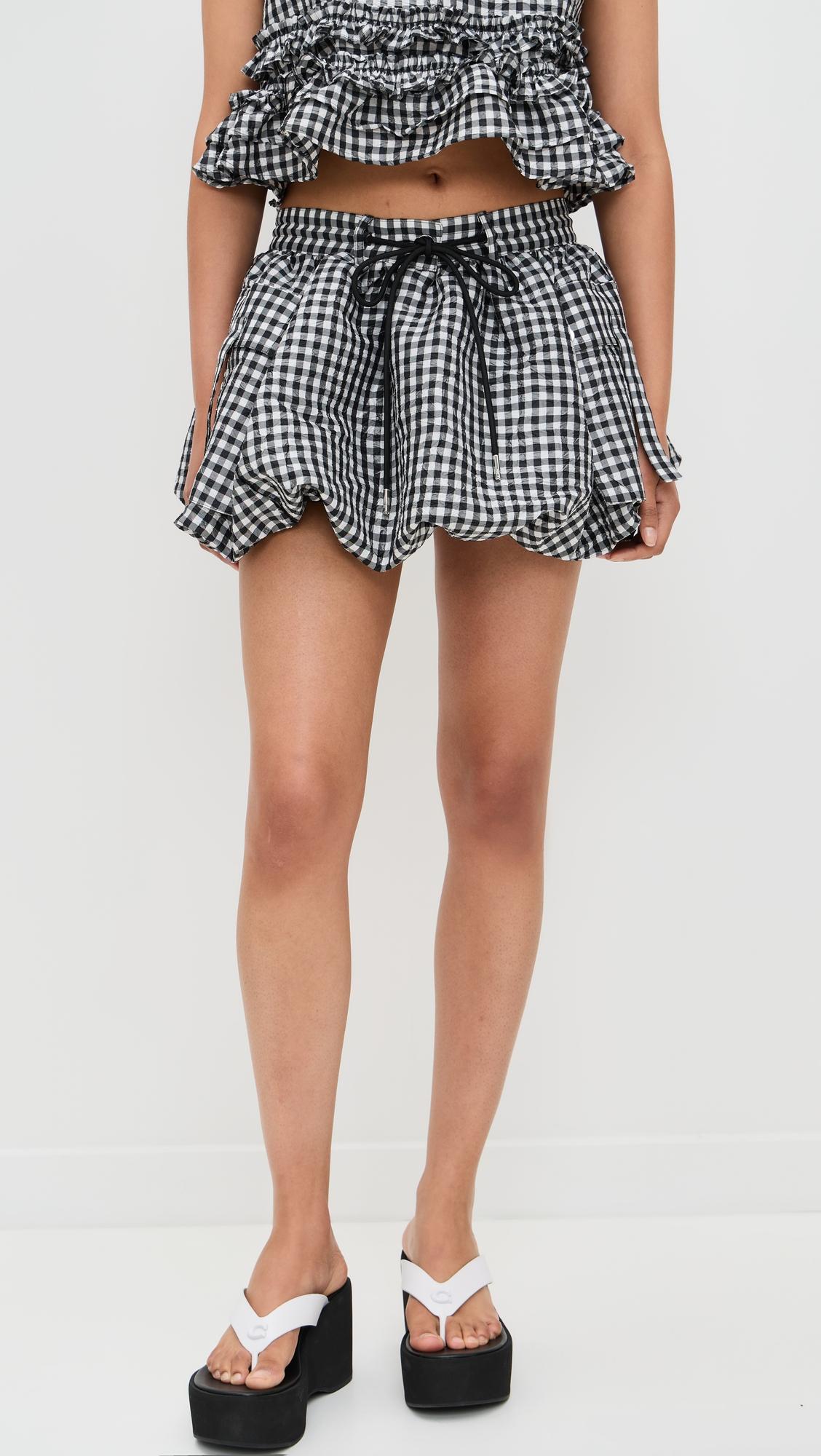 crinkled taffeta check mini bubble skirt