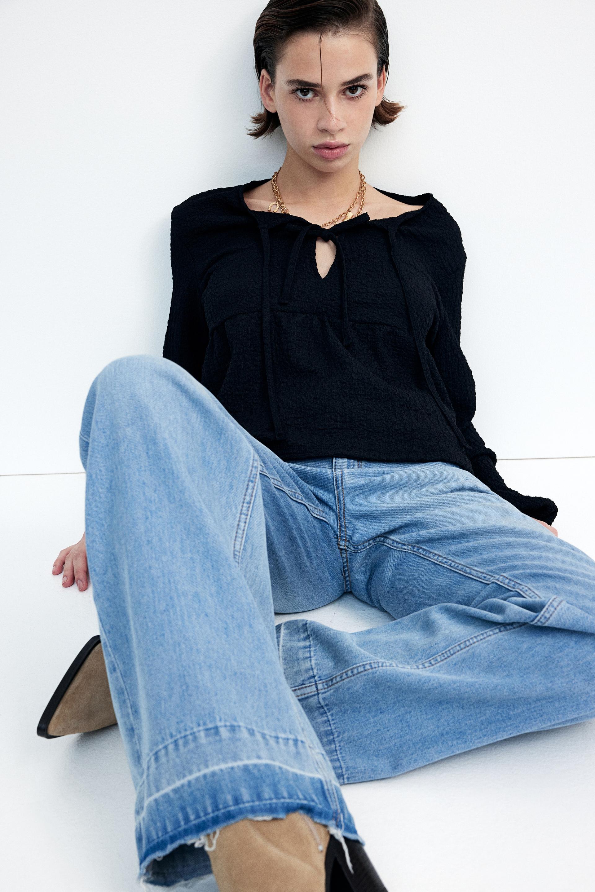 crinkled tie-detail top