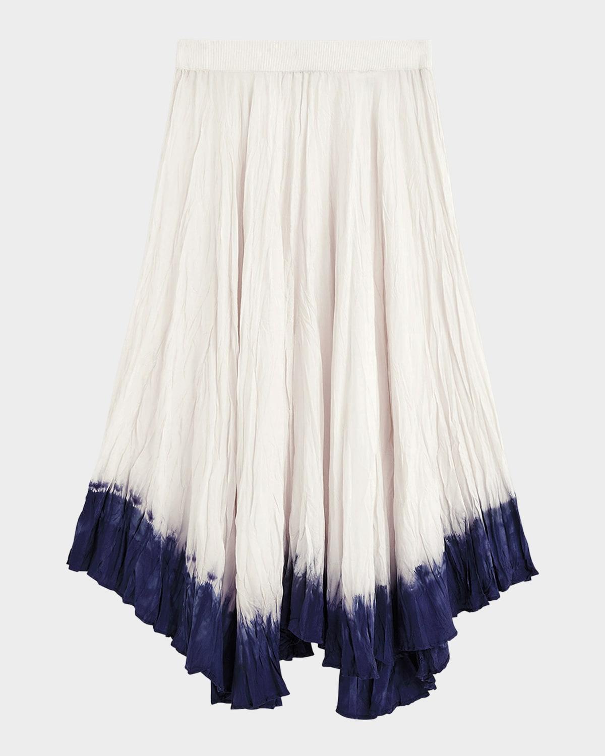 crinkled tie-dye handkerchief midi skirt