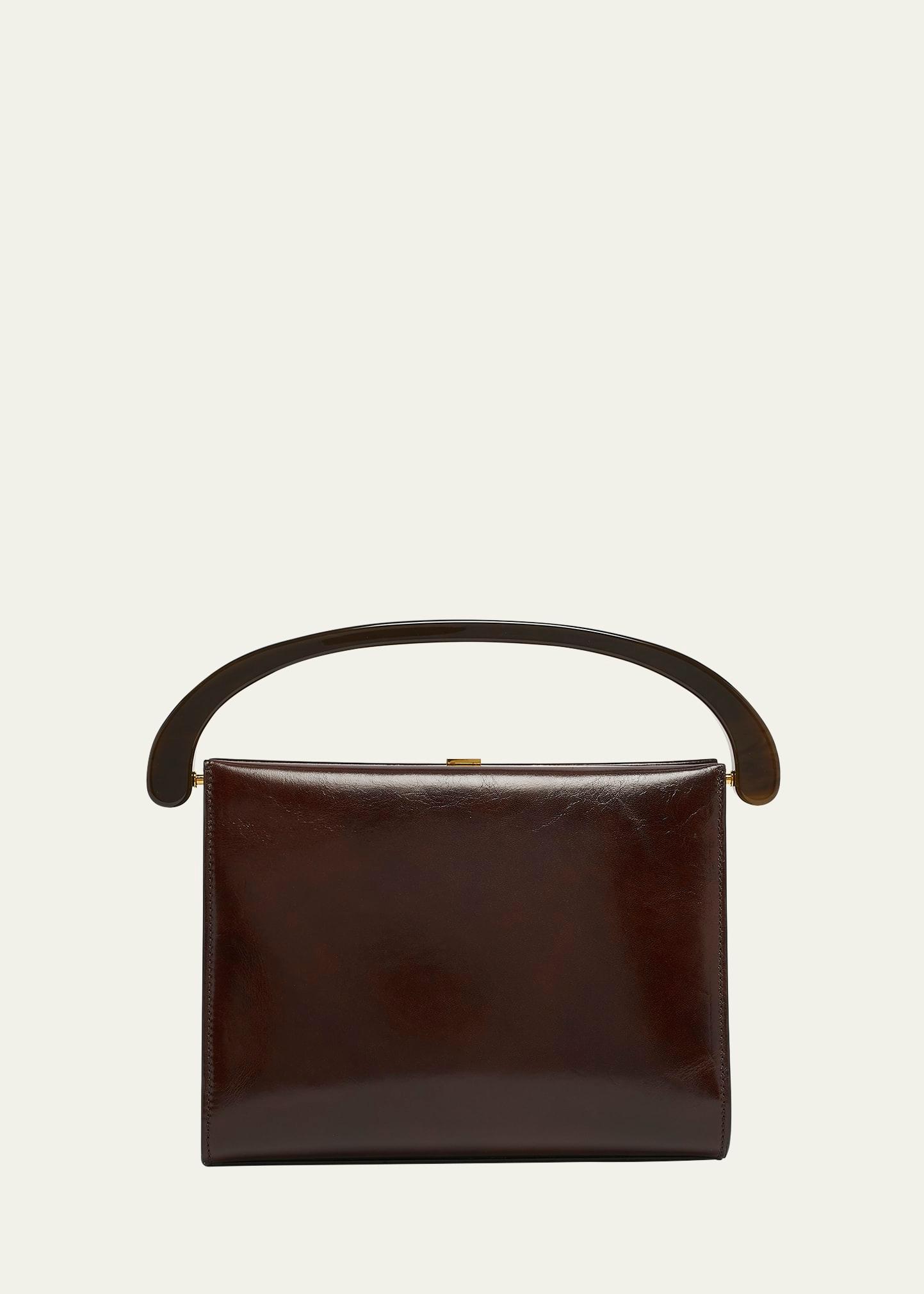 crisp boxy smooth leather top handle bag