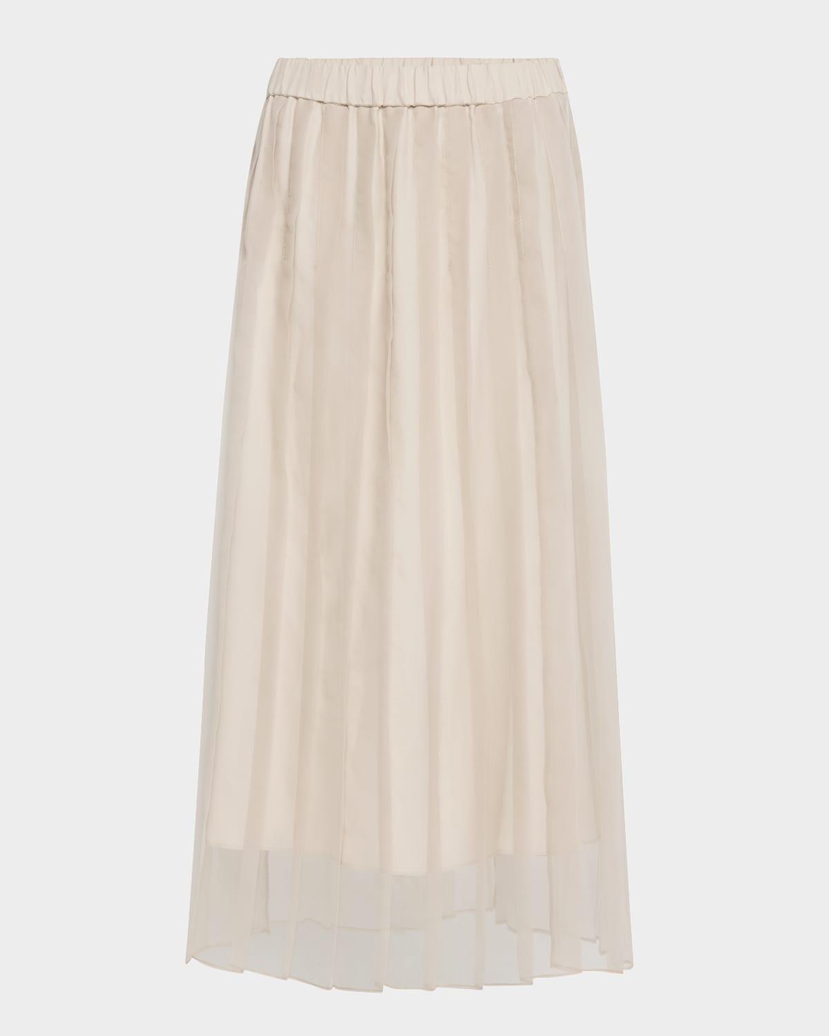 crispy silk chiffon pleated midi skirt