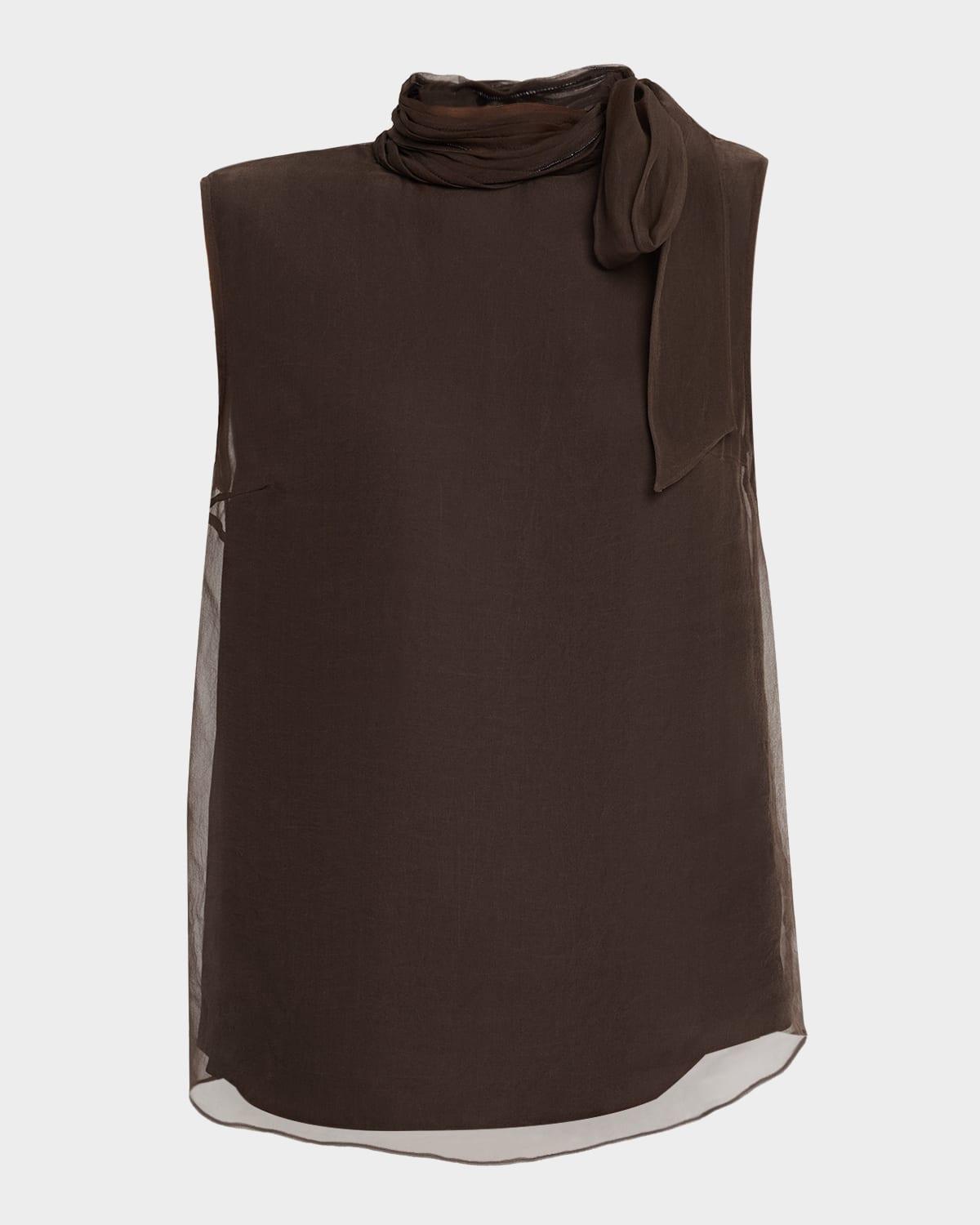 crispy silk chiffon tie blouse