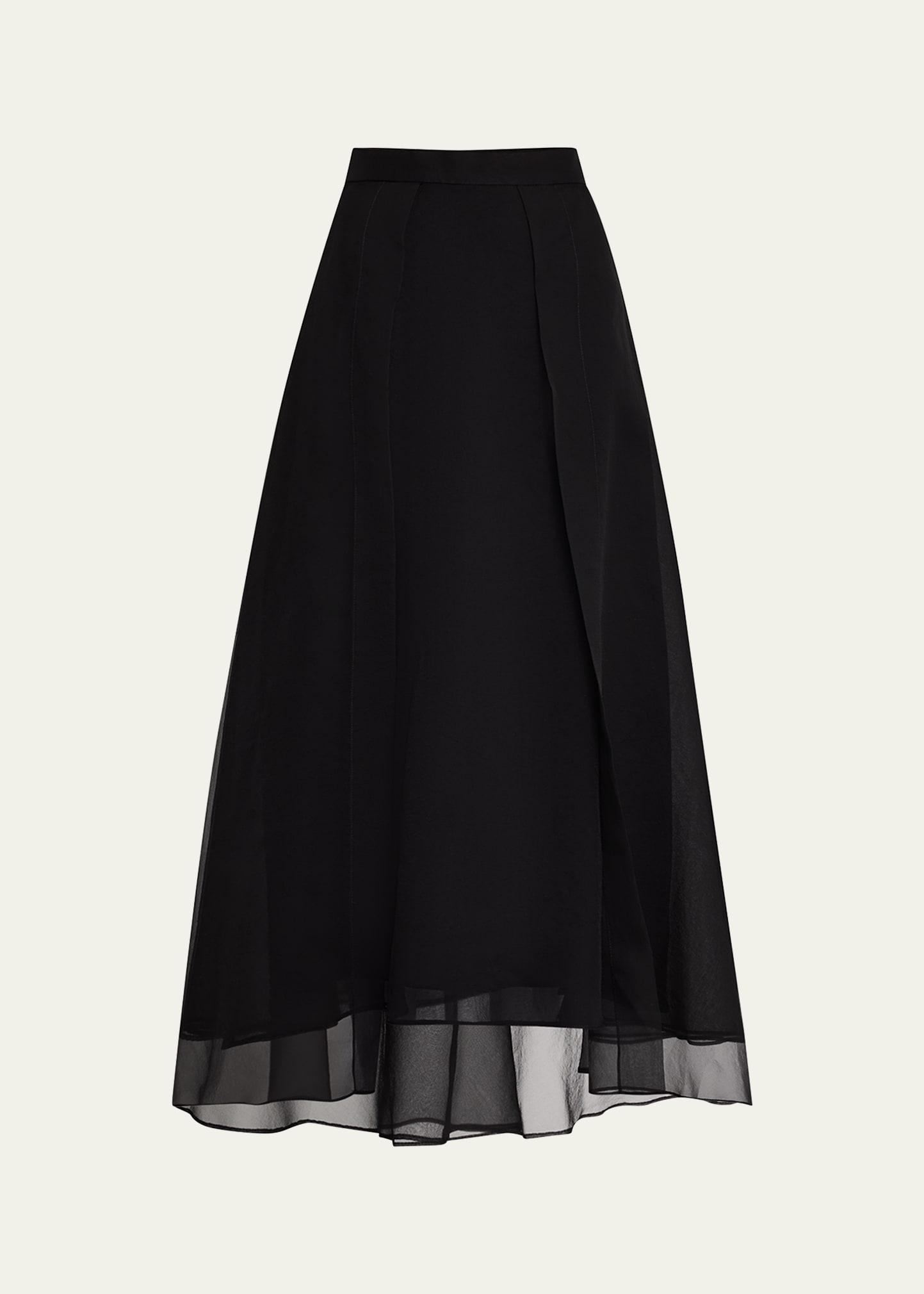 crispy silk paneled maxi circle skirt