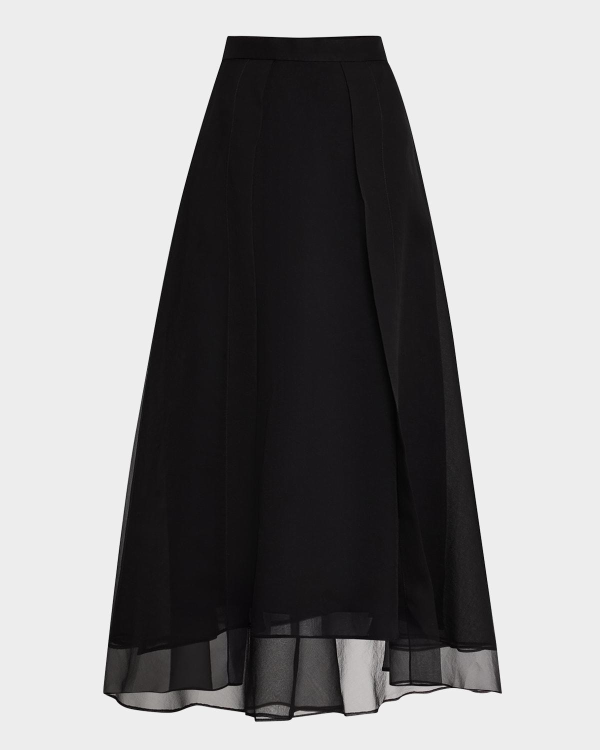 crispy silk paneled maxi circle skirt