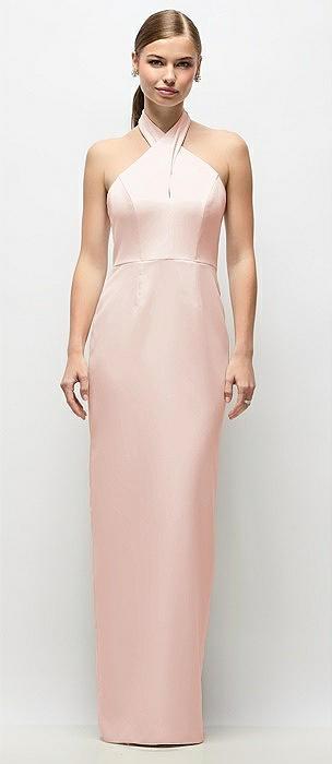 criss-cross halter open-back crepe column maxi dress