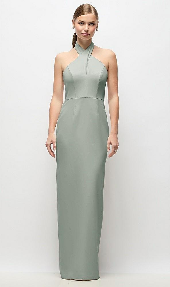 criss-cross halter open-back crepe column maxi dress