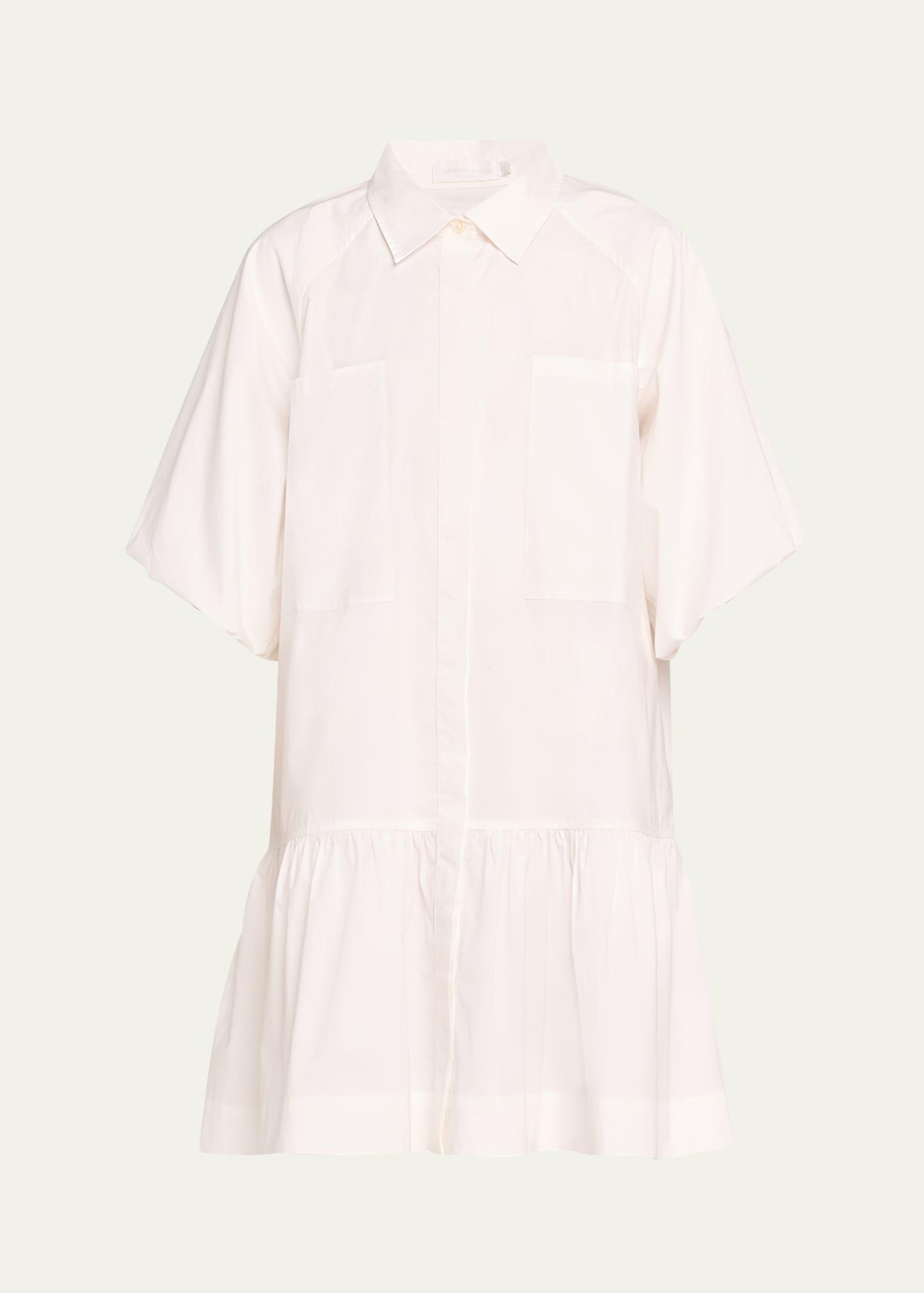 crissy puff-sleeve cotton poplin mini shirtdress