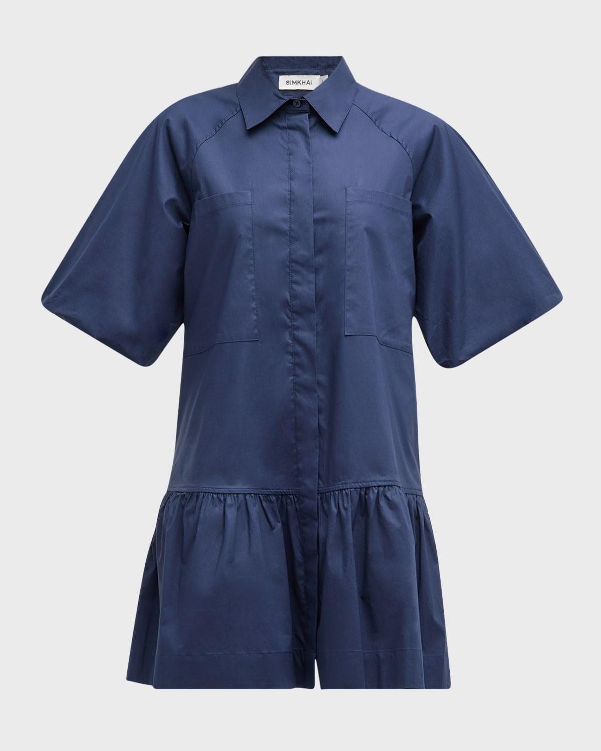 crissy puff-sleeve cotton poplin mini shirtdress