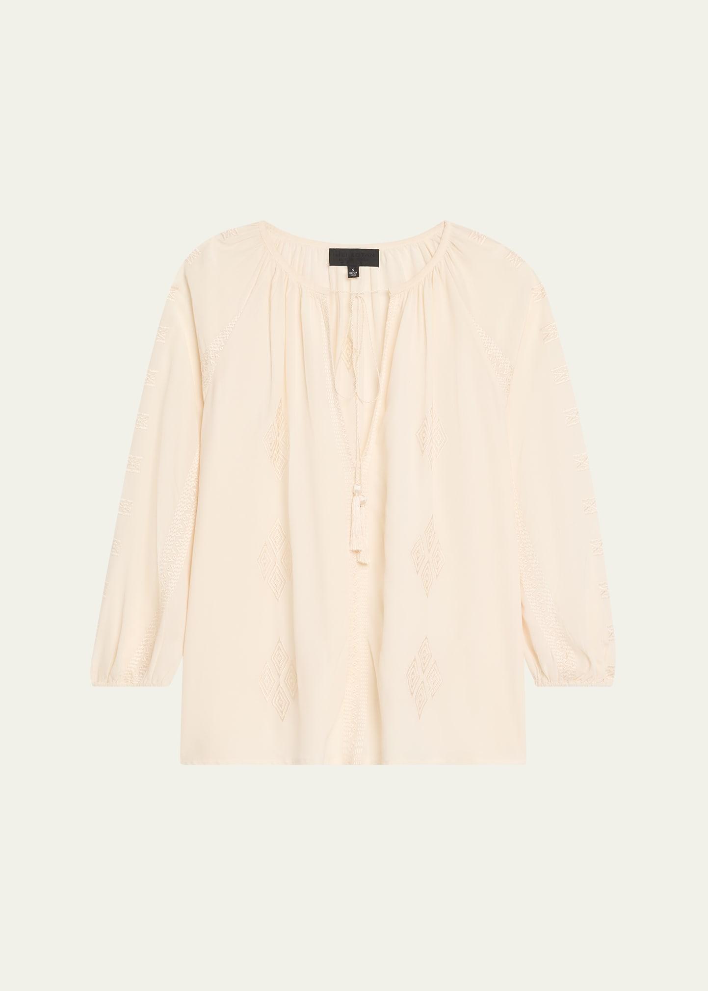 cristo embroidered silk v-neck blouse