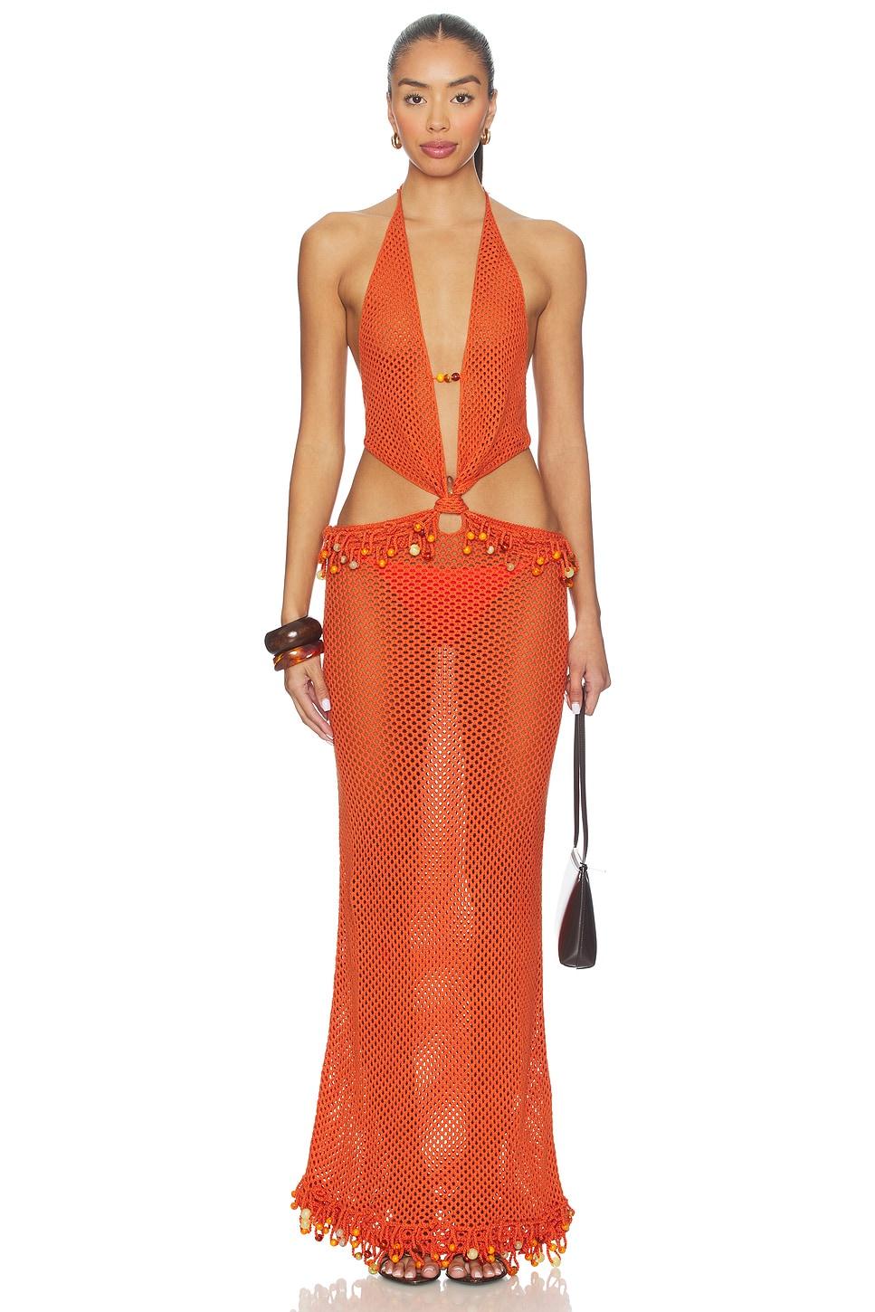 crochet bead trim maxi dress