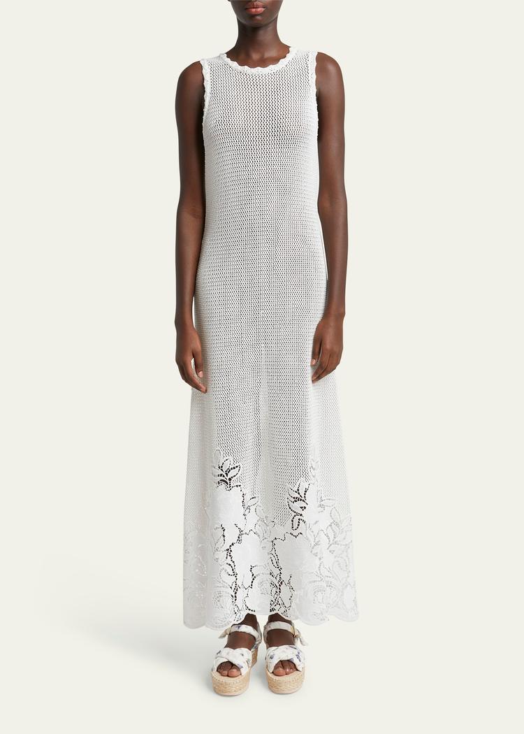 crochet floral sleeveless maxi dress