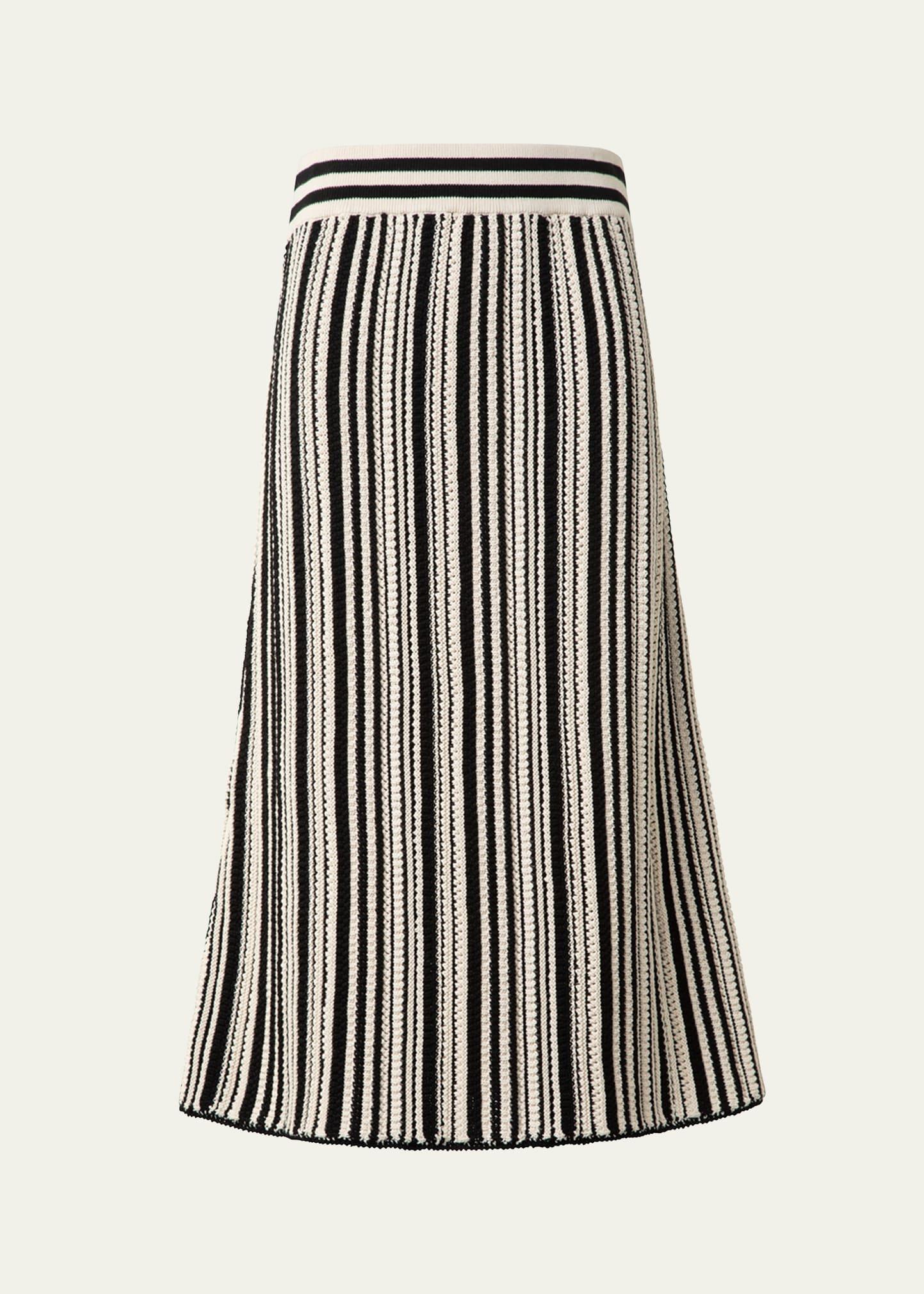 crochet knit stripe cotton flared midi skirt