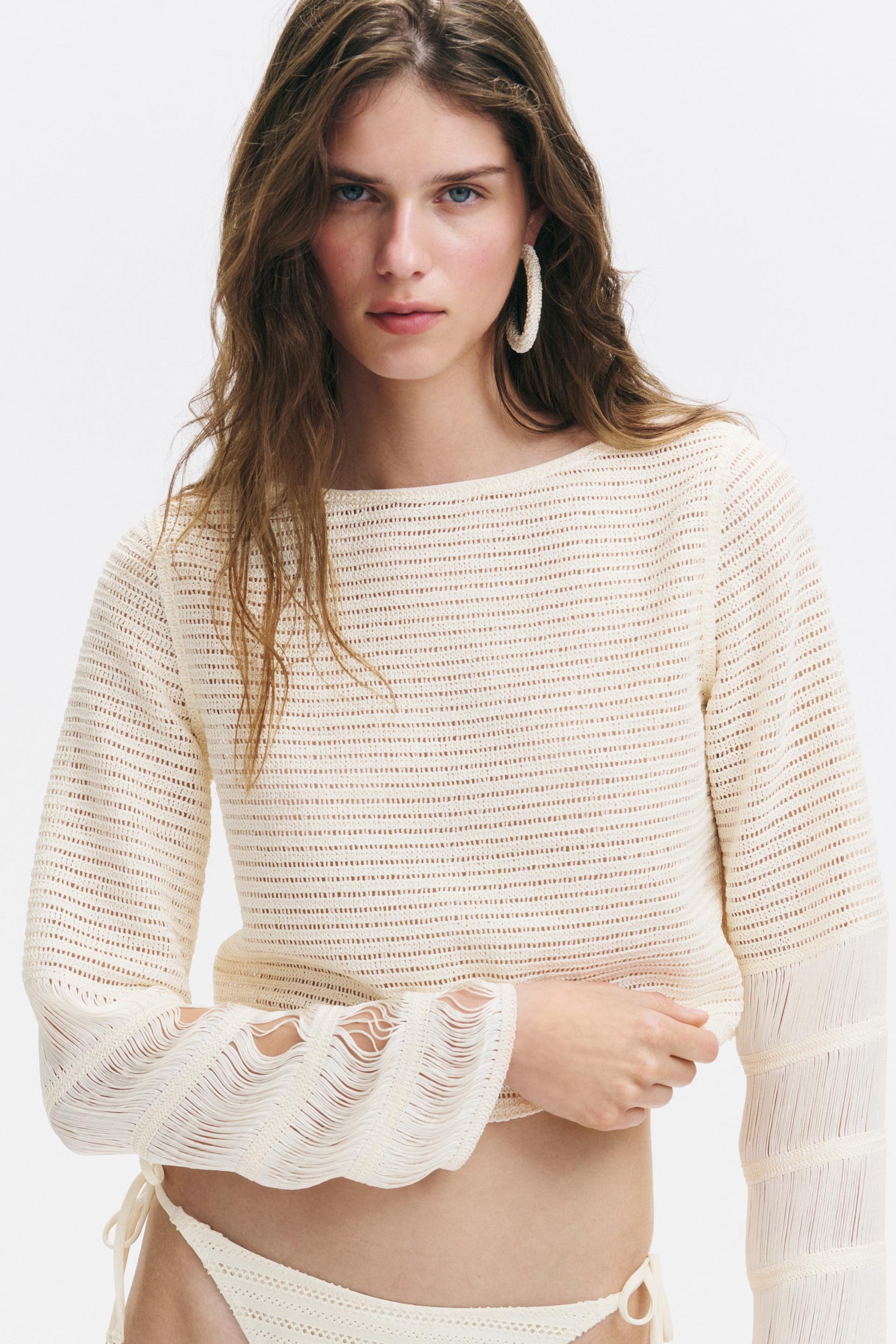 crochet-look boat-neck top