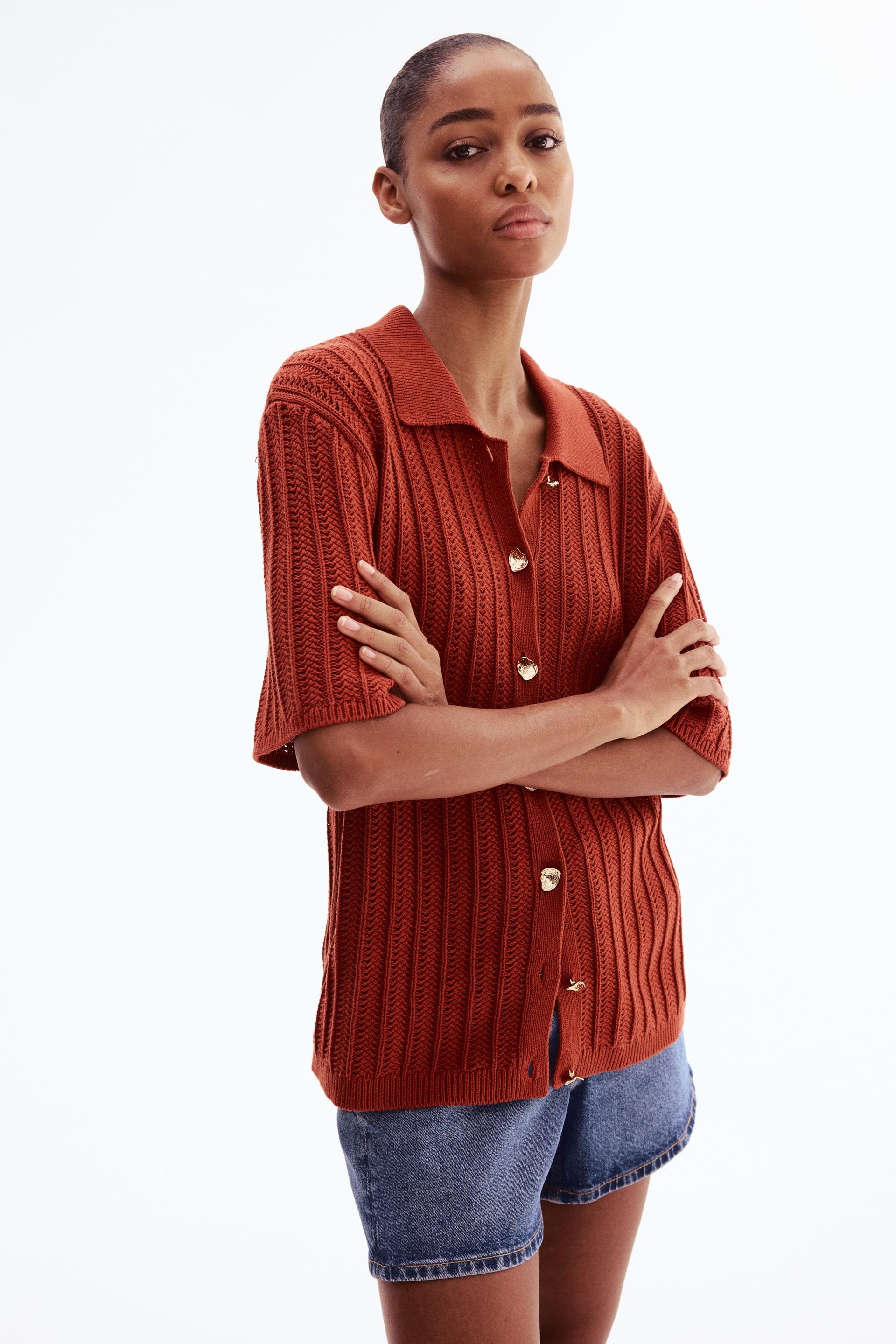 crochet-look cardigan