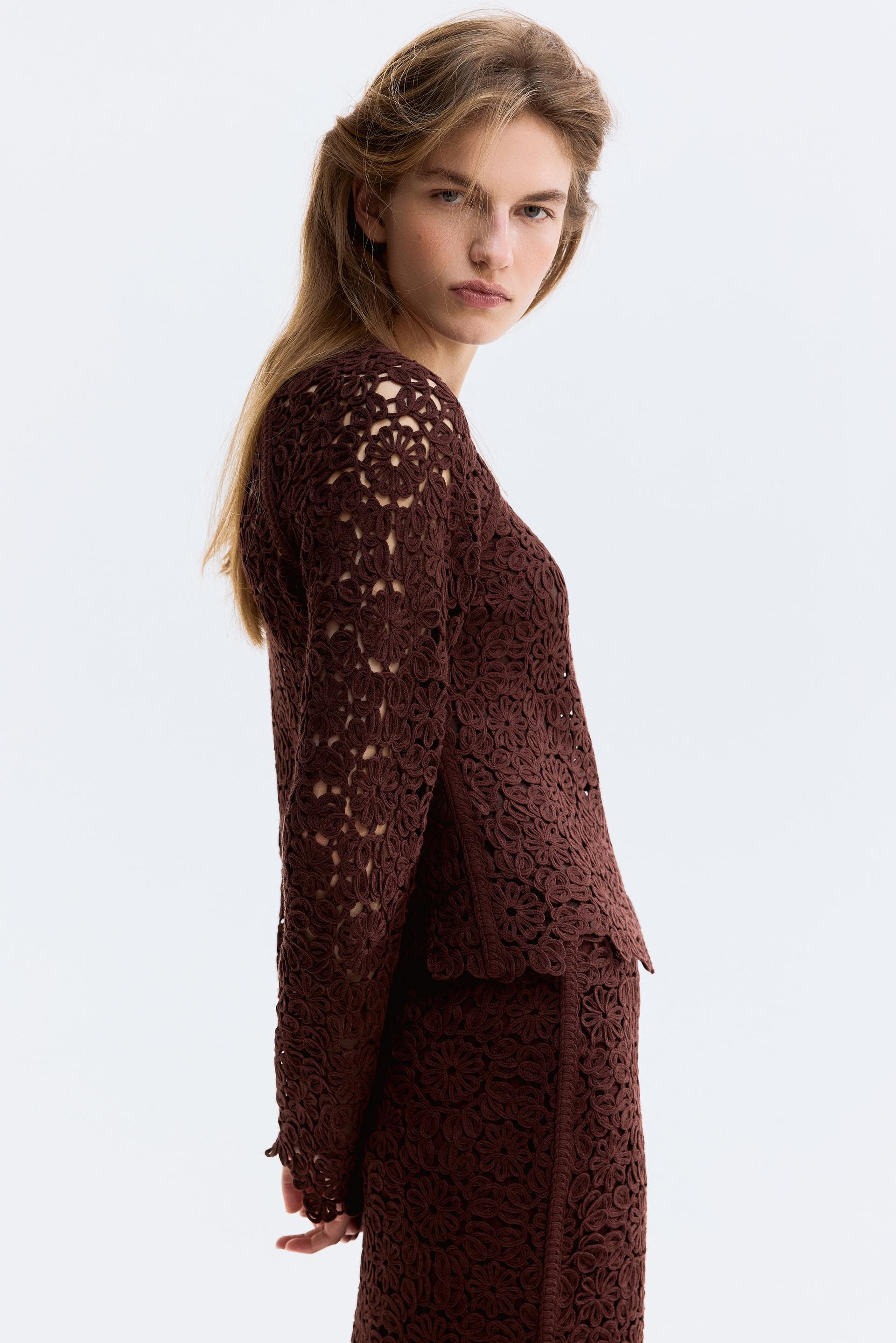 crochet-look cardigan