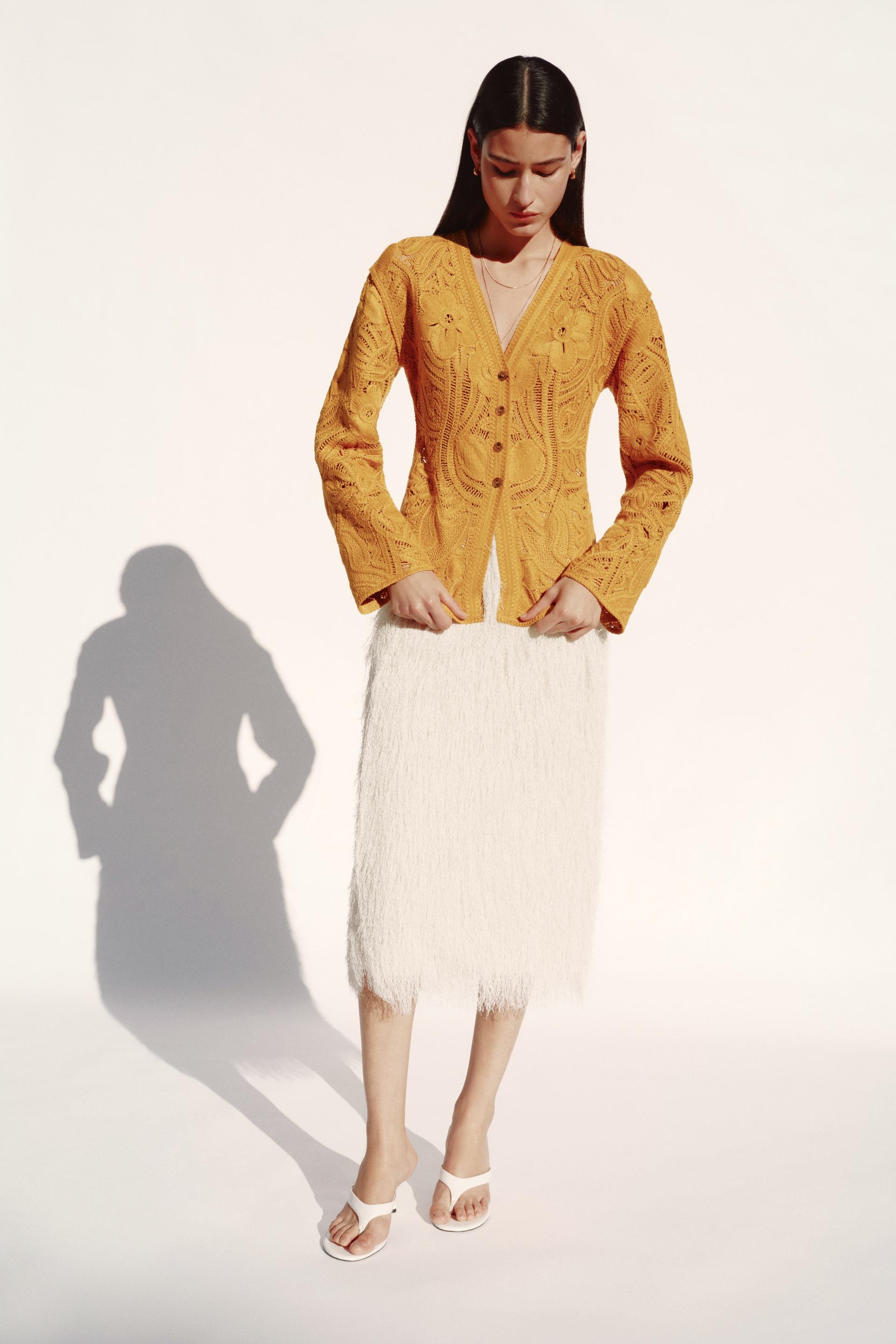 crochet-look cardigan