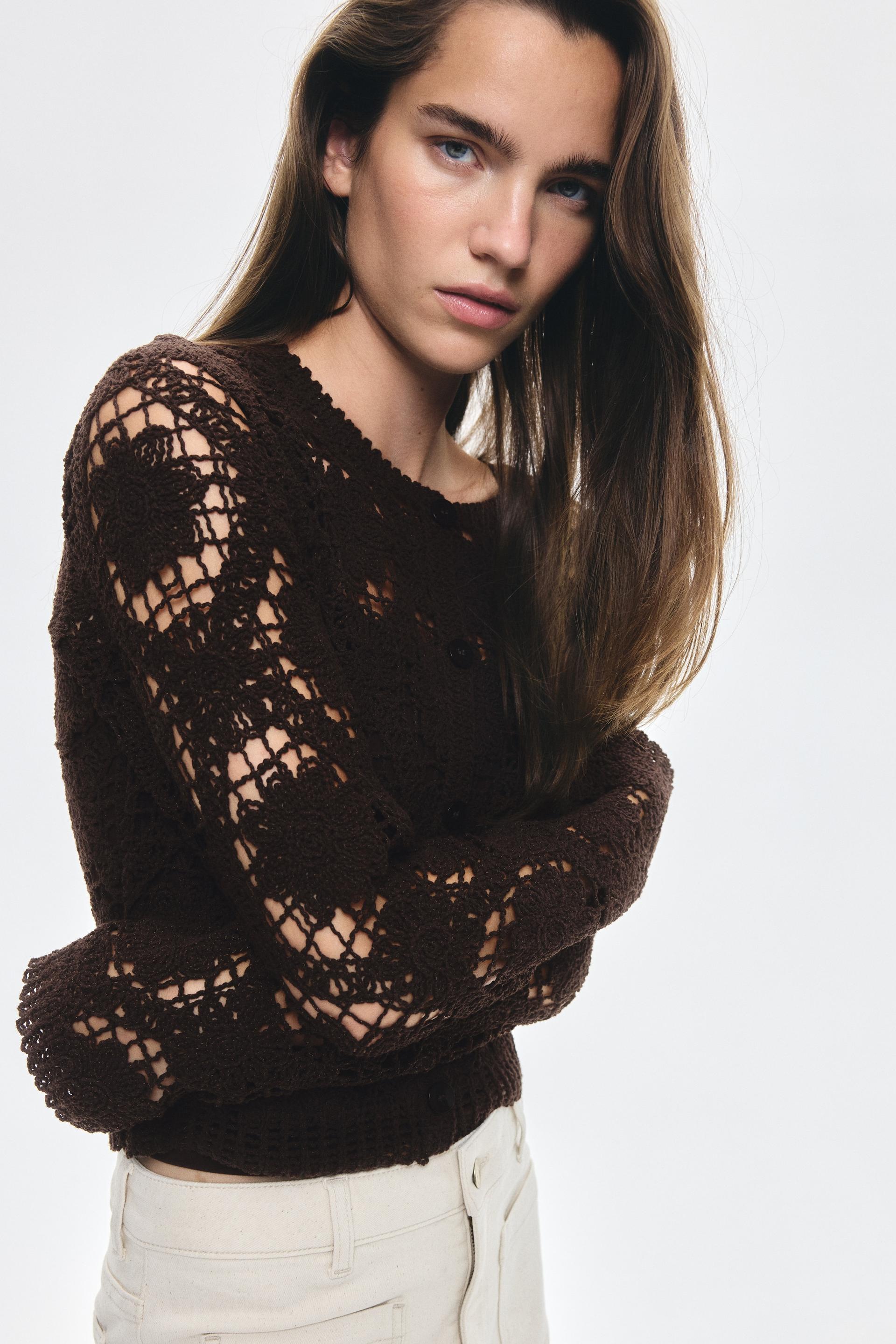 crochet-look cardigan