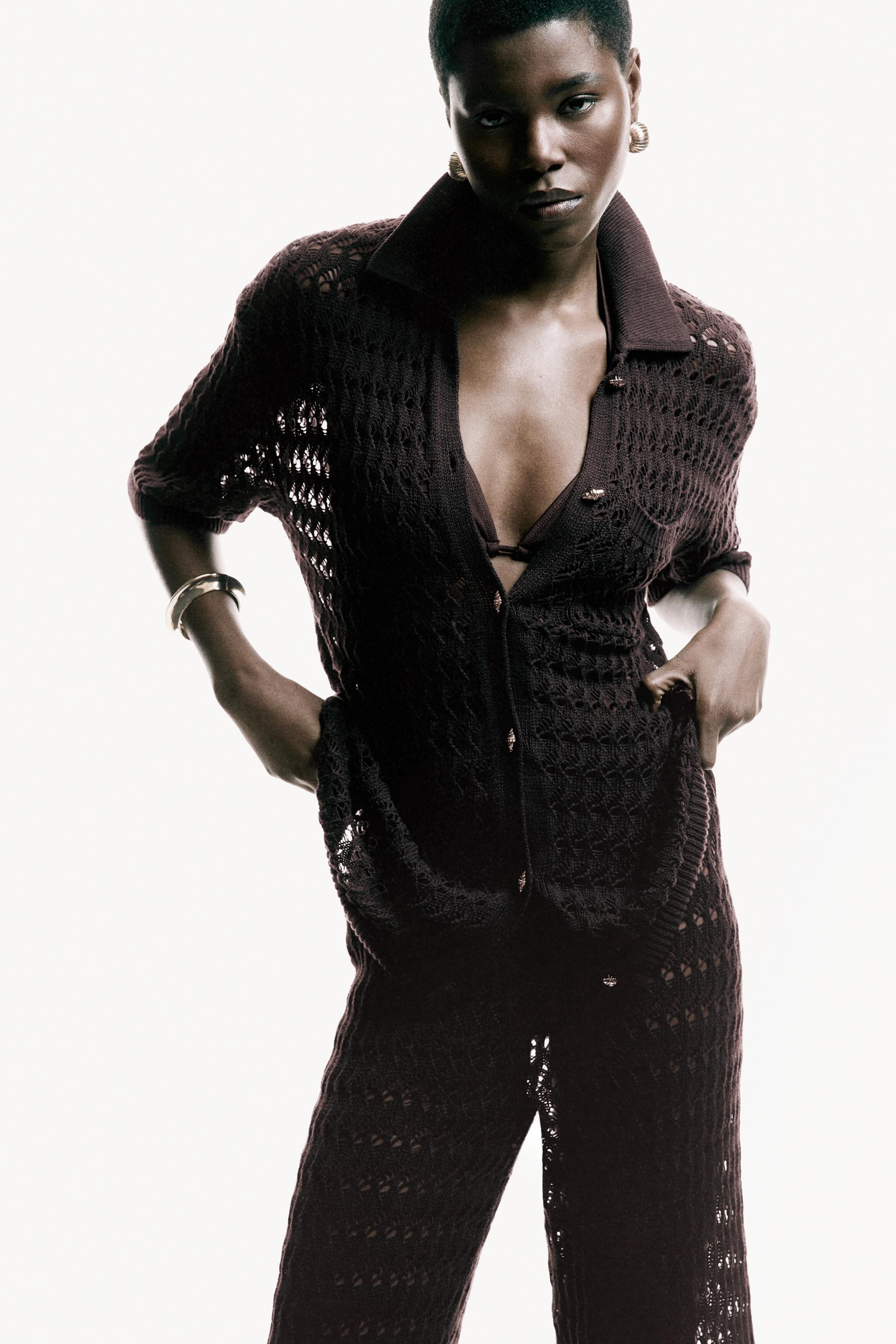 crochet-look cotton cardigan