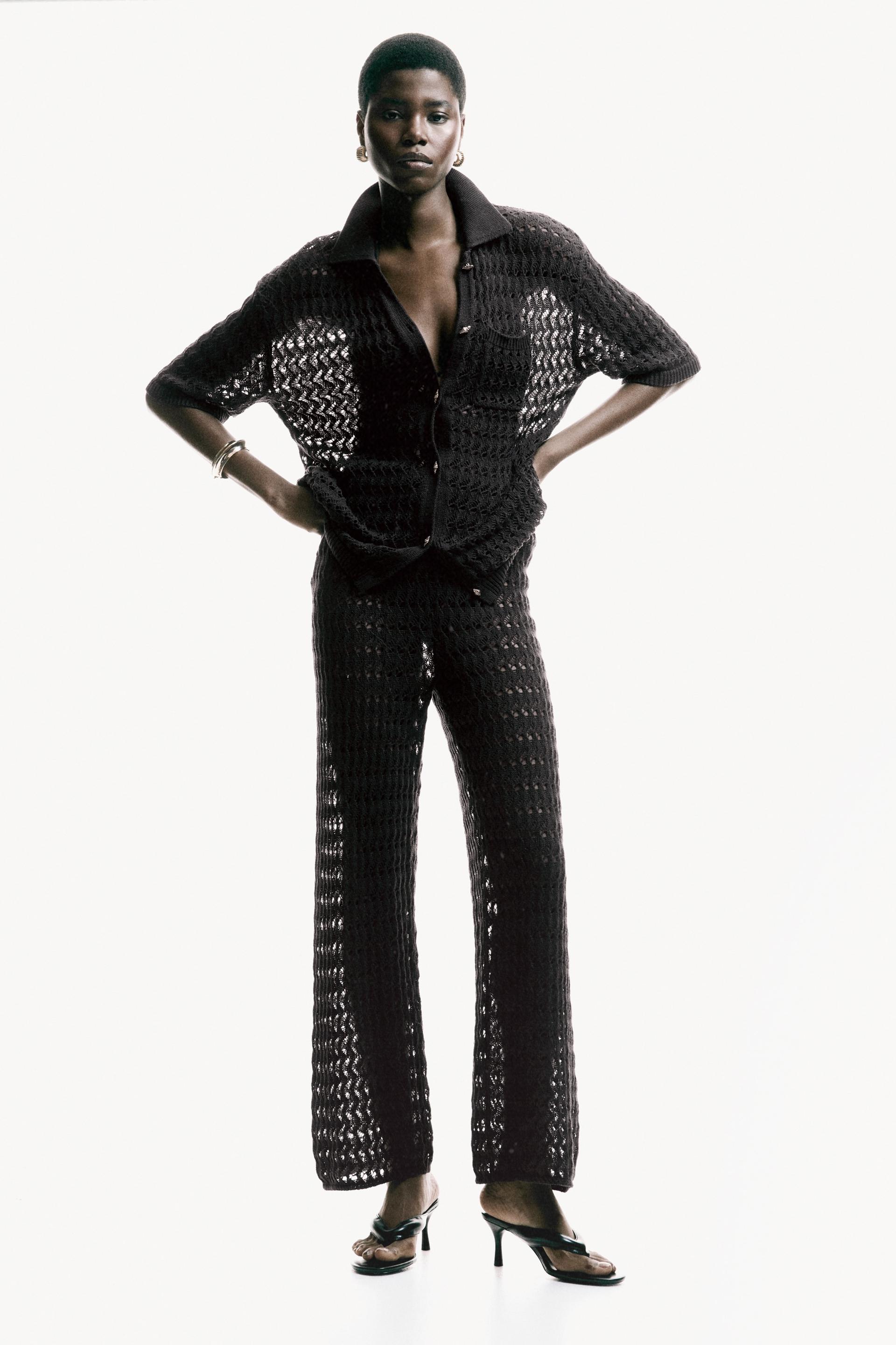 crochet-look cotton pants