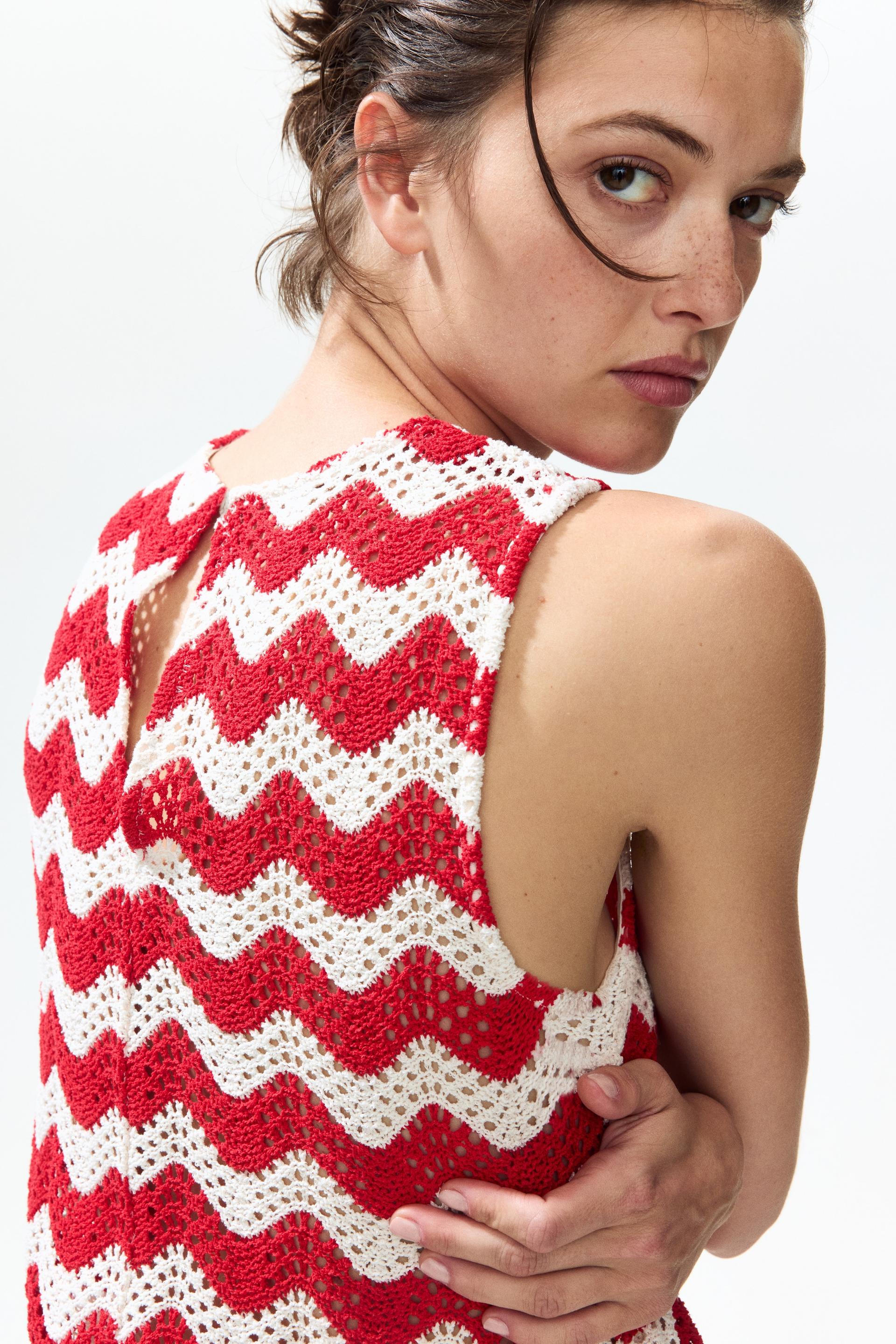 crochet-look jacquard jersey top
