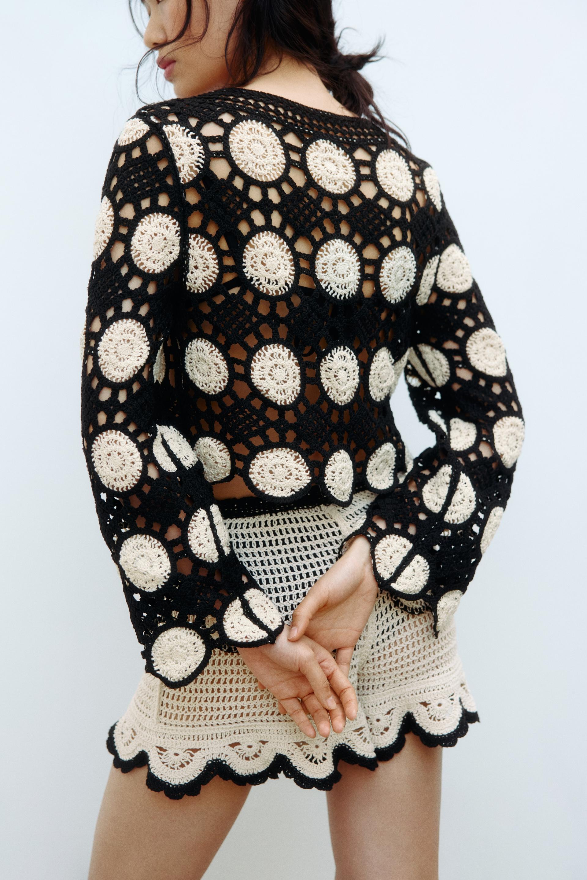 crochet-look open-knit top
