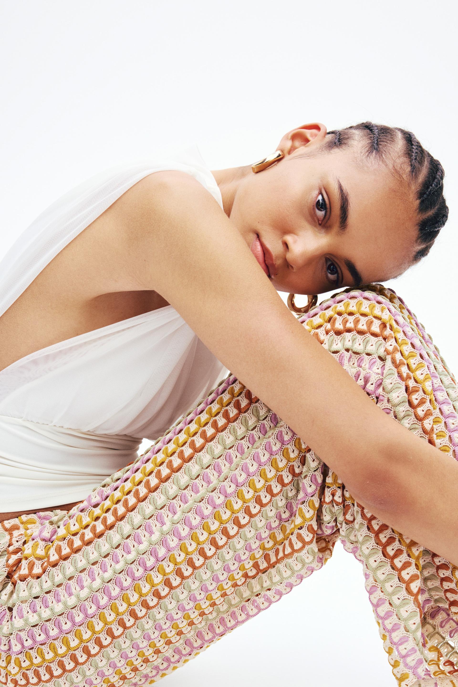 crochet-look pants