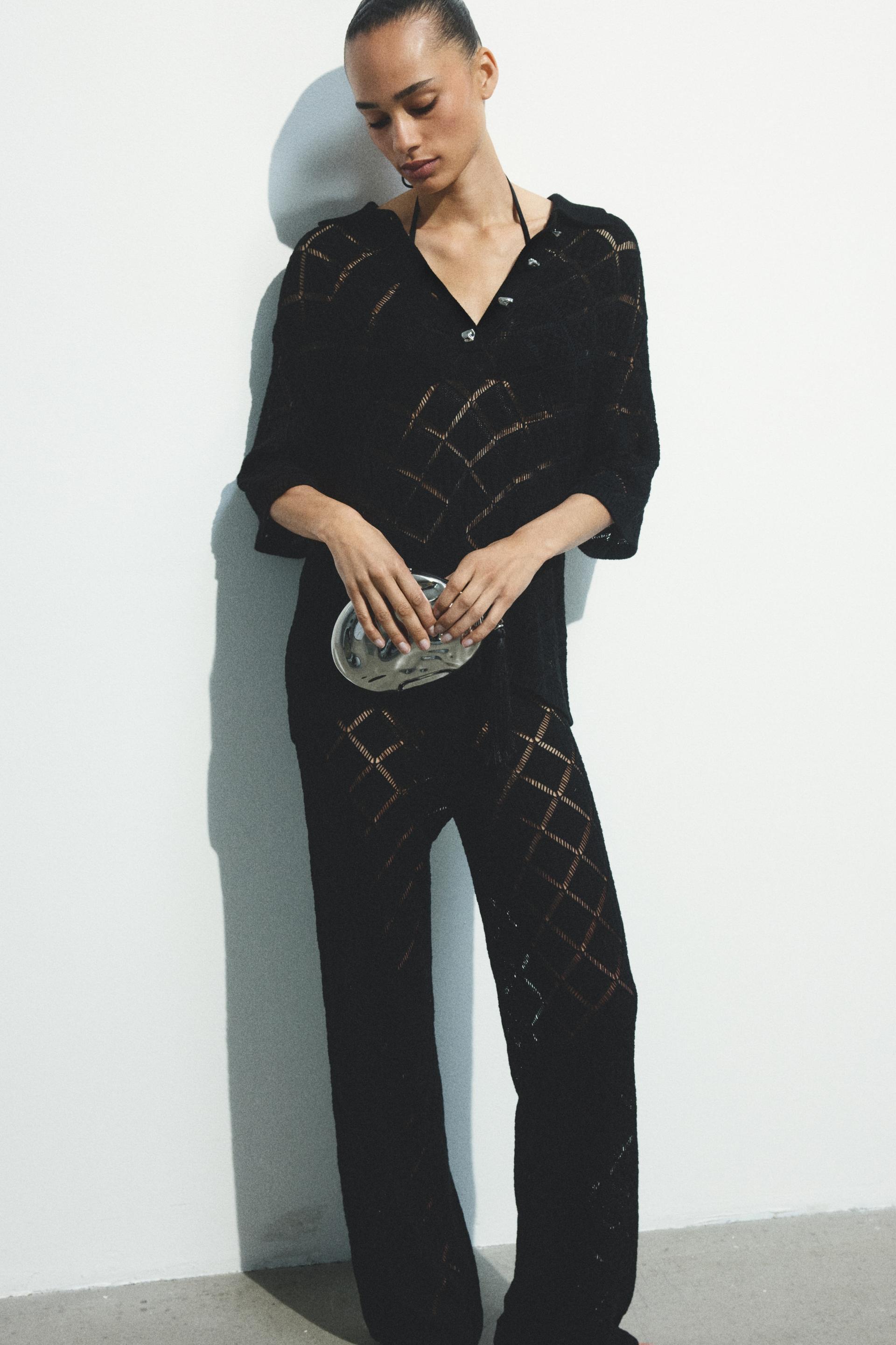 crochet-look pants