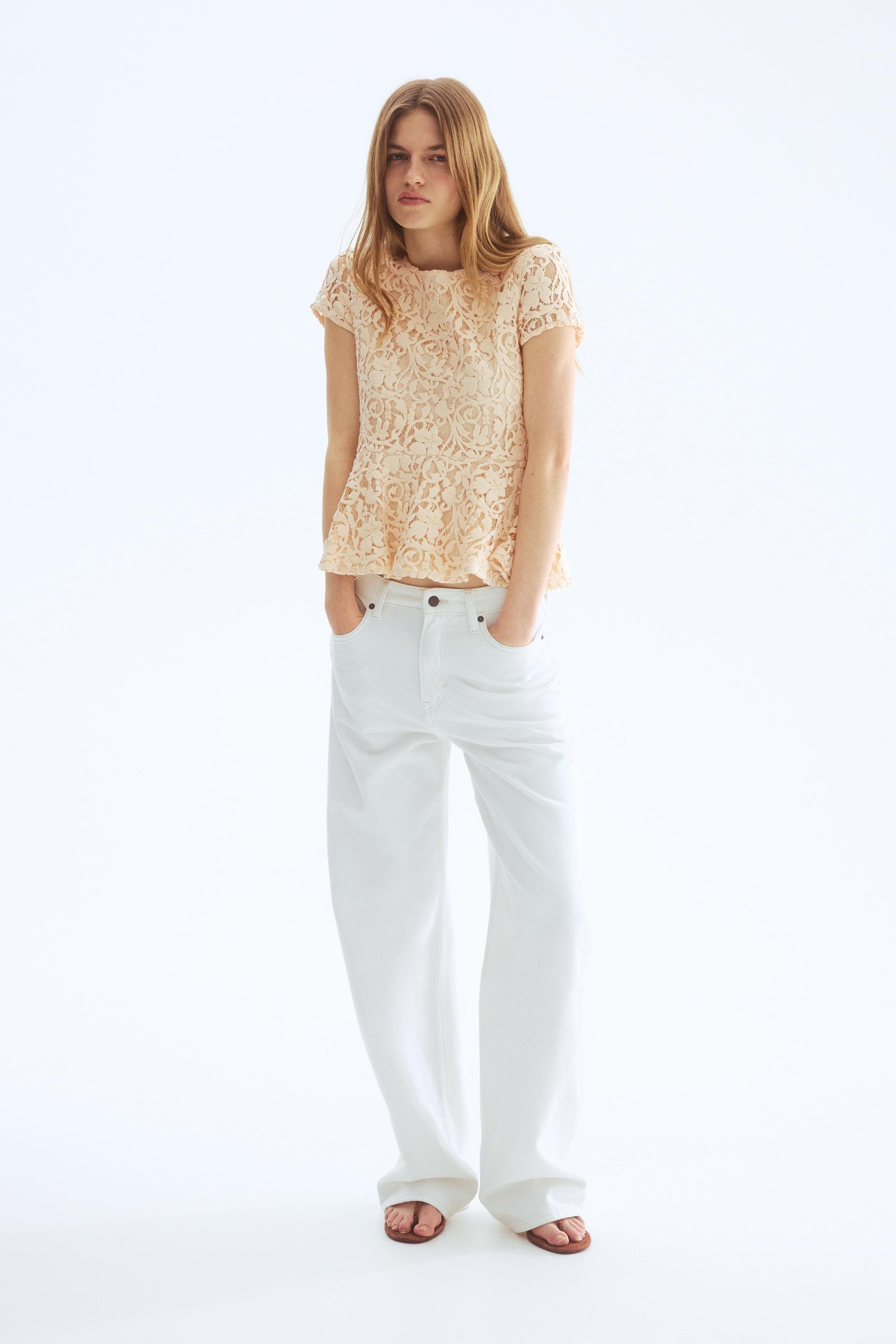 crochet-look peplum top