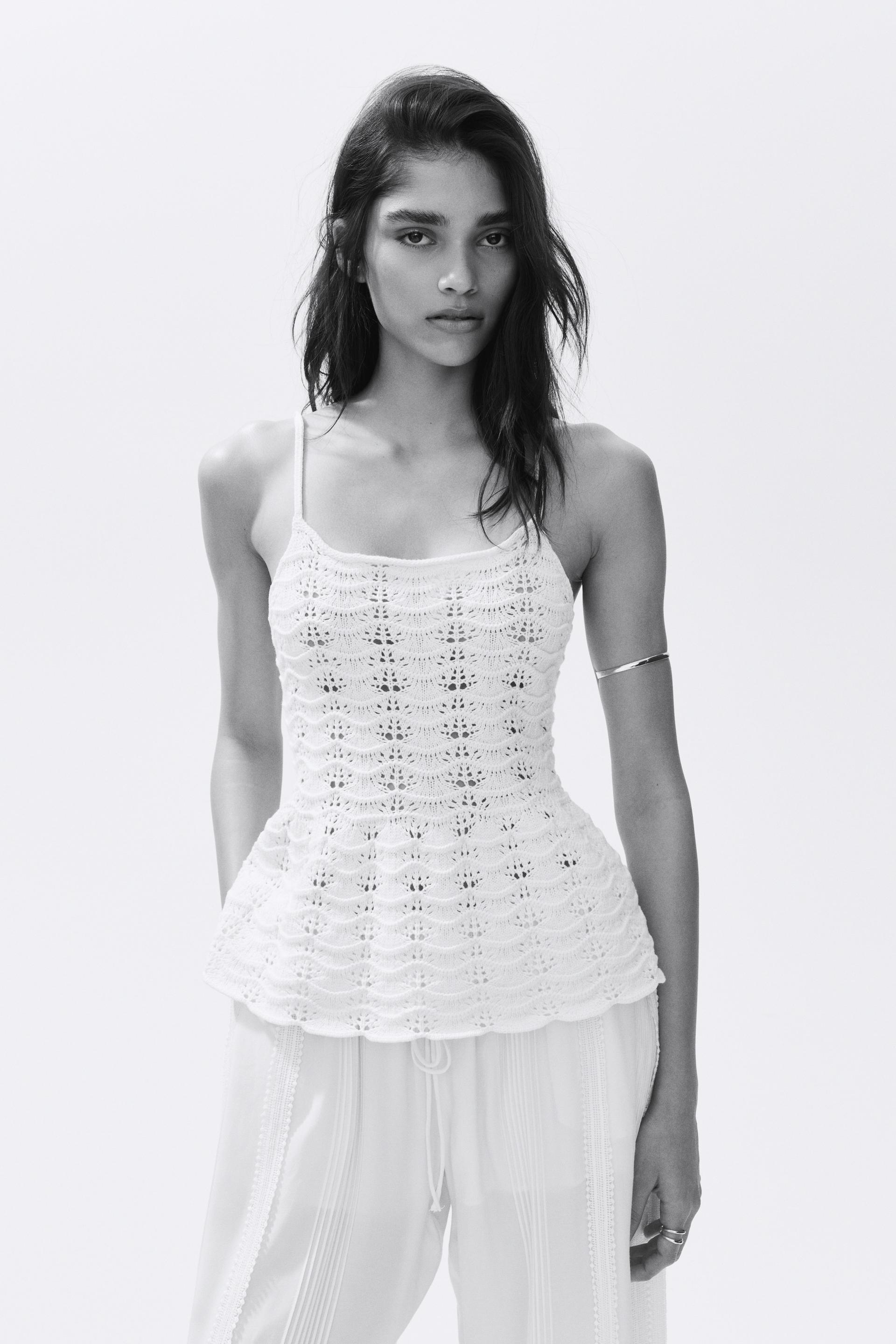 crochet-look peplum top