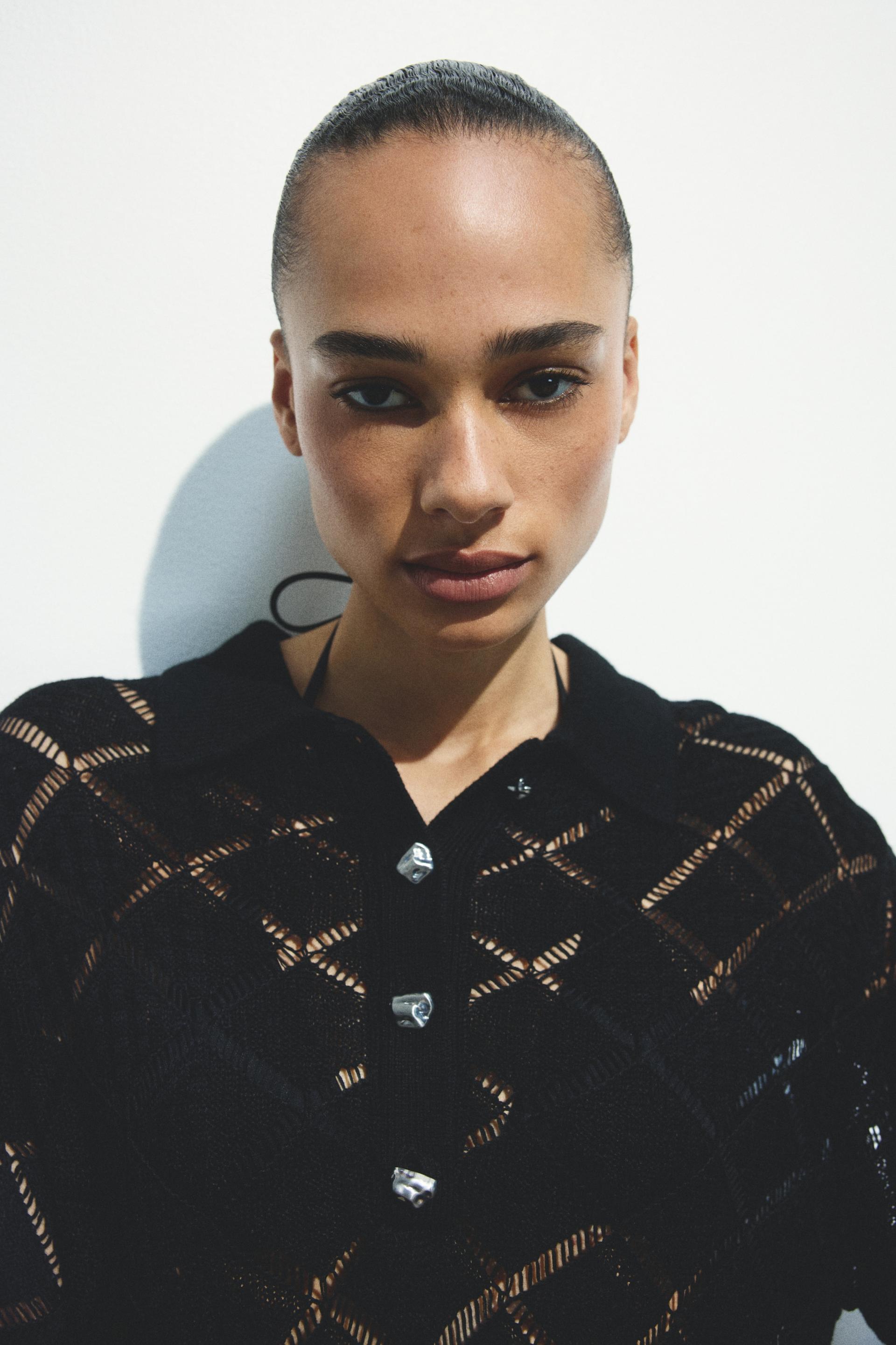 crochet-look polo shirt