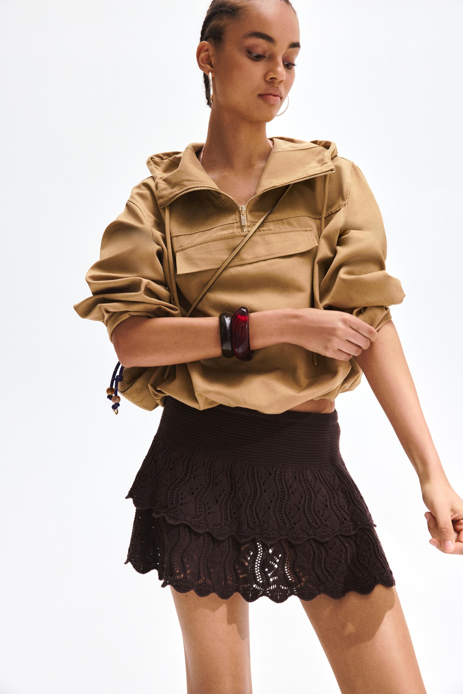 crochet-look tiered skirt