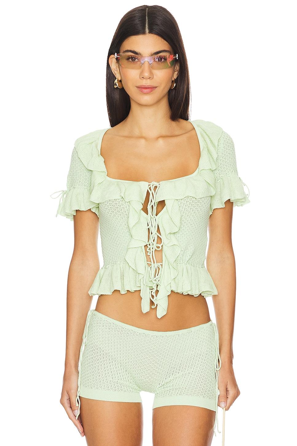 crochet ruffle knit tie top