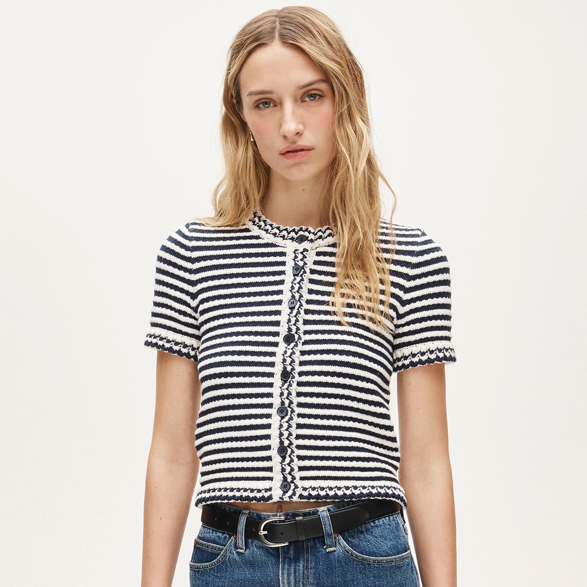 crochet short-sleeve cardigan in stripe