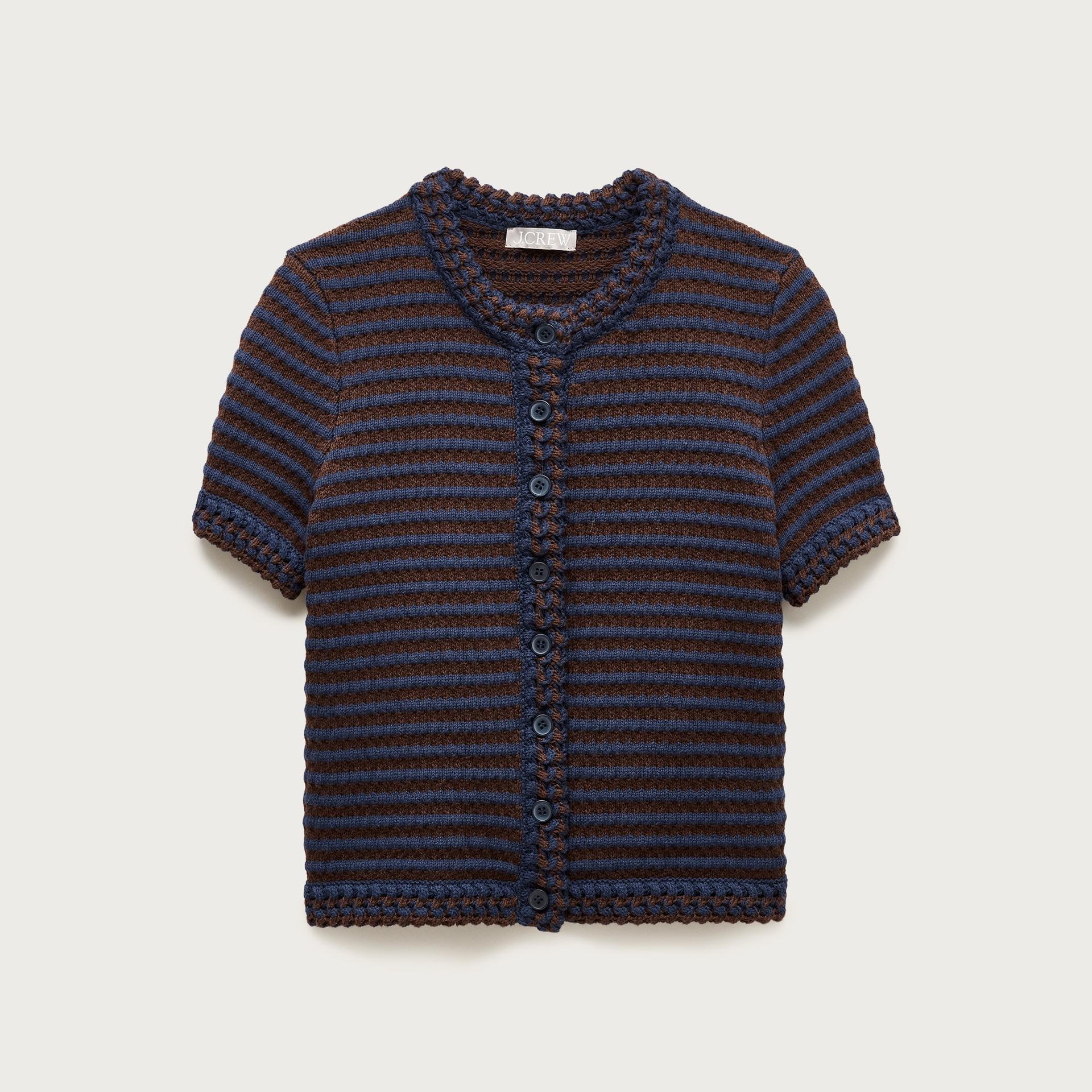 crochet short-sleeve cardigan in stripe