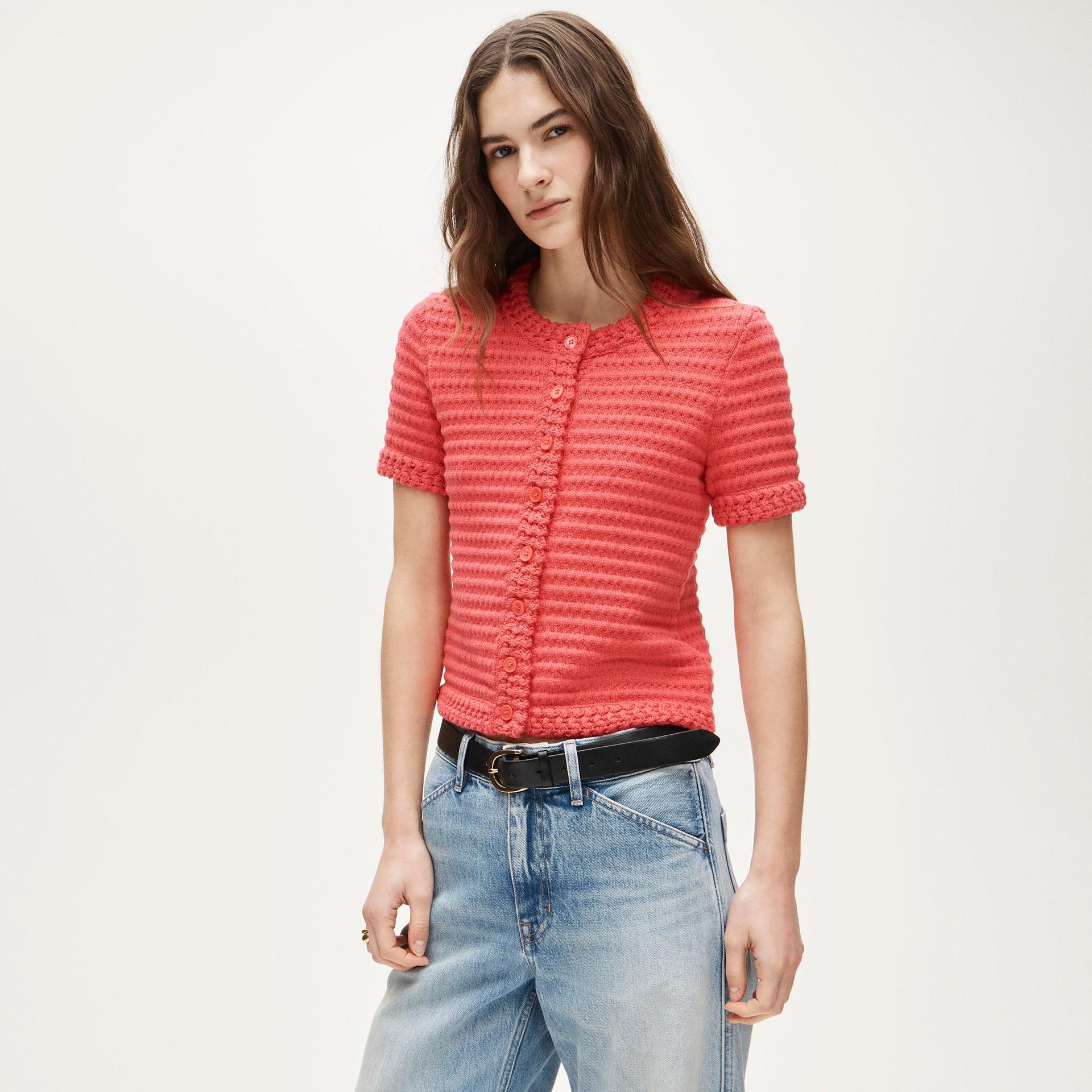 crochet short-sleeve cardigan in stripe